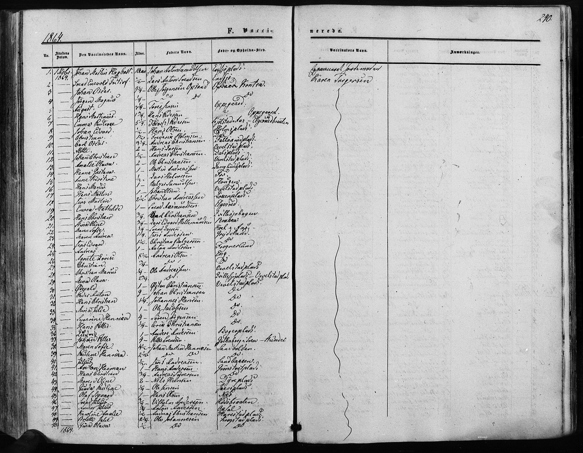 Kråkstad prestekontor Kirkebøker, SAO/A-10125a/F/Fa/L0007: Parish register (official) no. I 7, 1858-1870, p. 240
