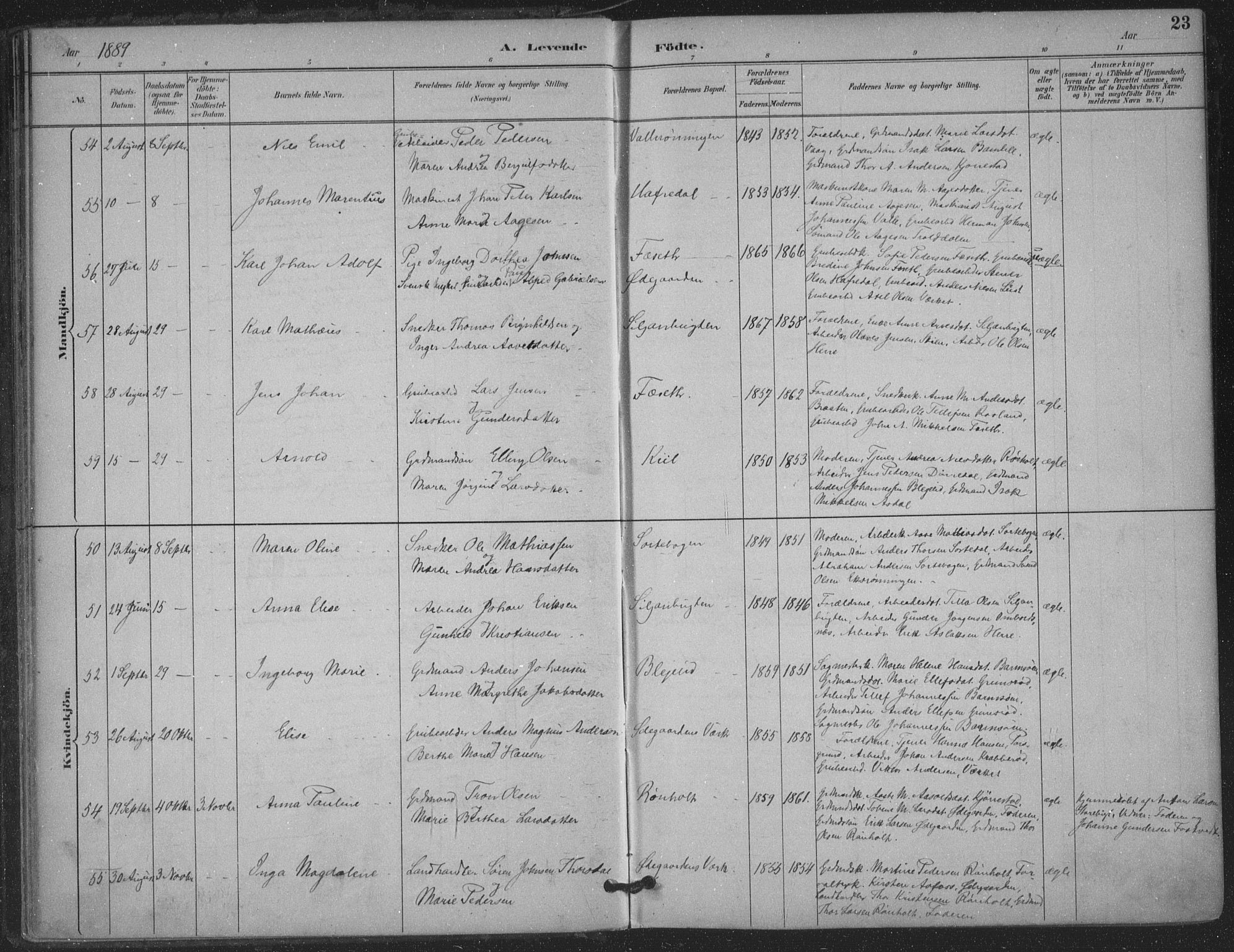 Bamble kirkebøker, AV/SAKO-A-253/F/Fa/L0008: Parish register (official) no. I 8, 1888-1900, p. 23