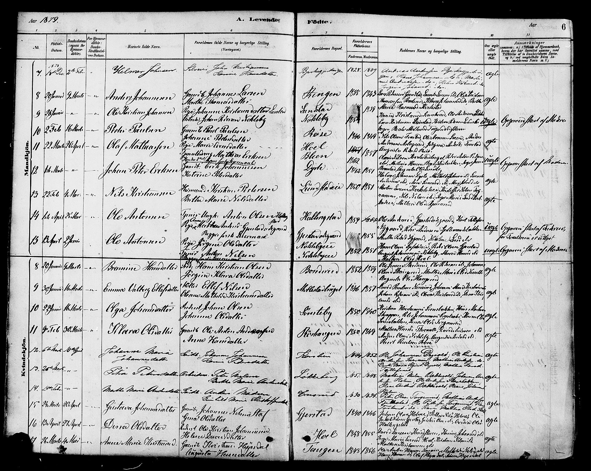 Vestre Toten prestekontor, SAH/PREST-108/H/Ha/Haa/L0010: Parish register (official) no. 10, 1878-1894, p. 6