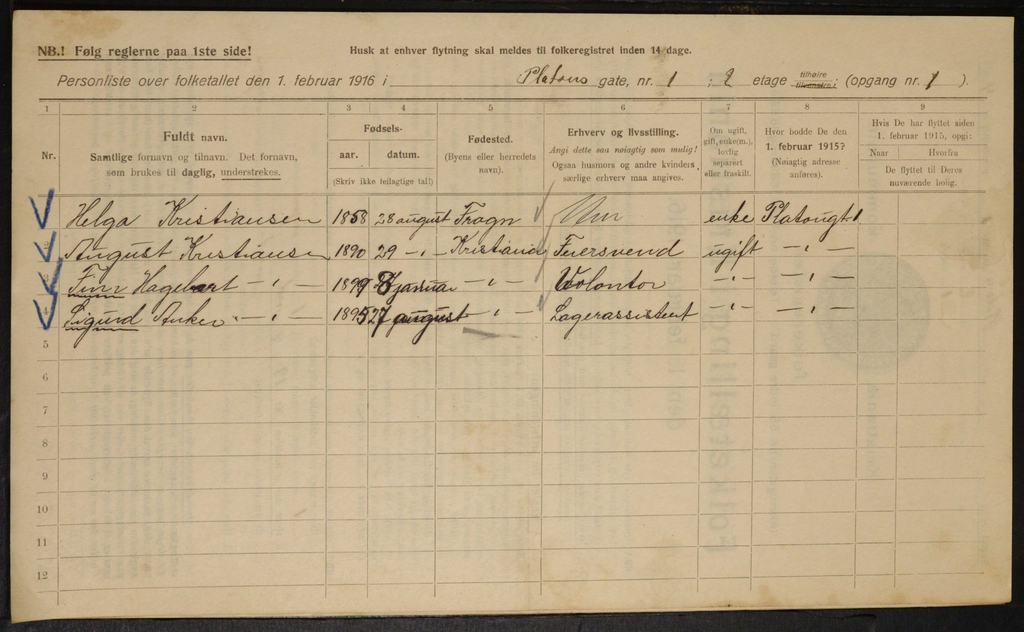 OBA, Municipal Census 1916 for Kristiania, 1916, p. 82116