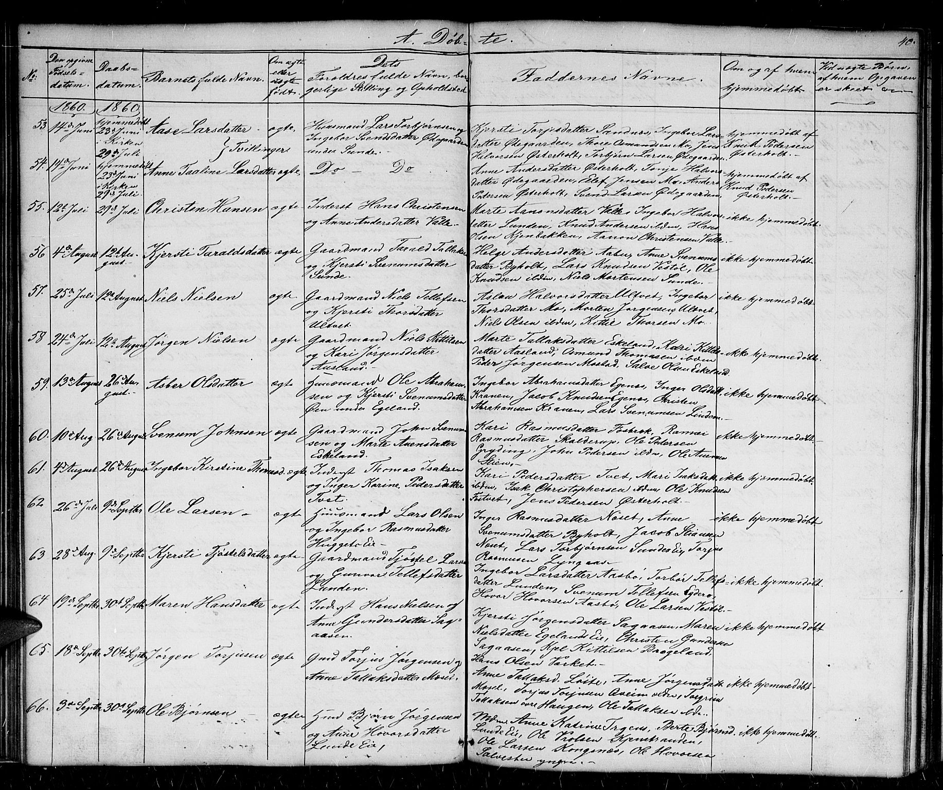 Gjerstad sokneprestkontor, AV/SAK-1111-0014/F/Fb/Fba/L0005: Parish register (copy) no. B 5, 1853-1867, p. 40