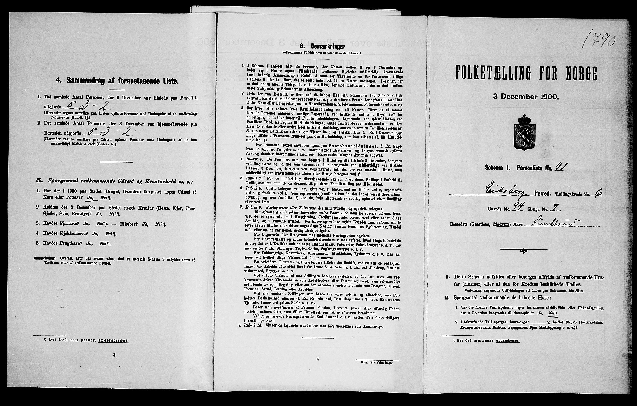 SAO, 1900 census for Eidsberg, 1900