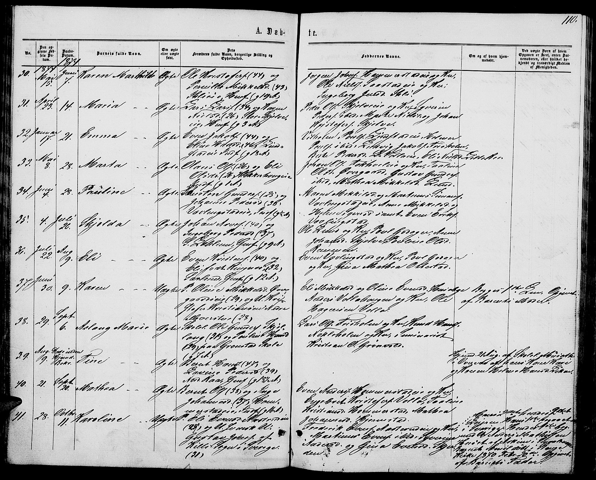 Stange prestekontor, AV/SAH-PREST-002/L/L0006: Parish register (copy) no. 6, 1864-1882, p. 110