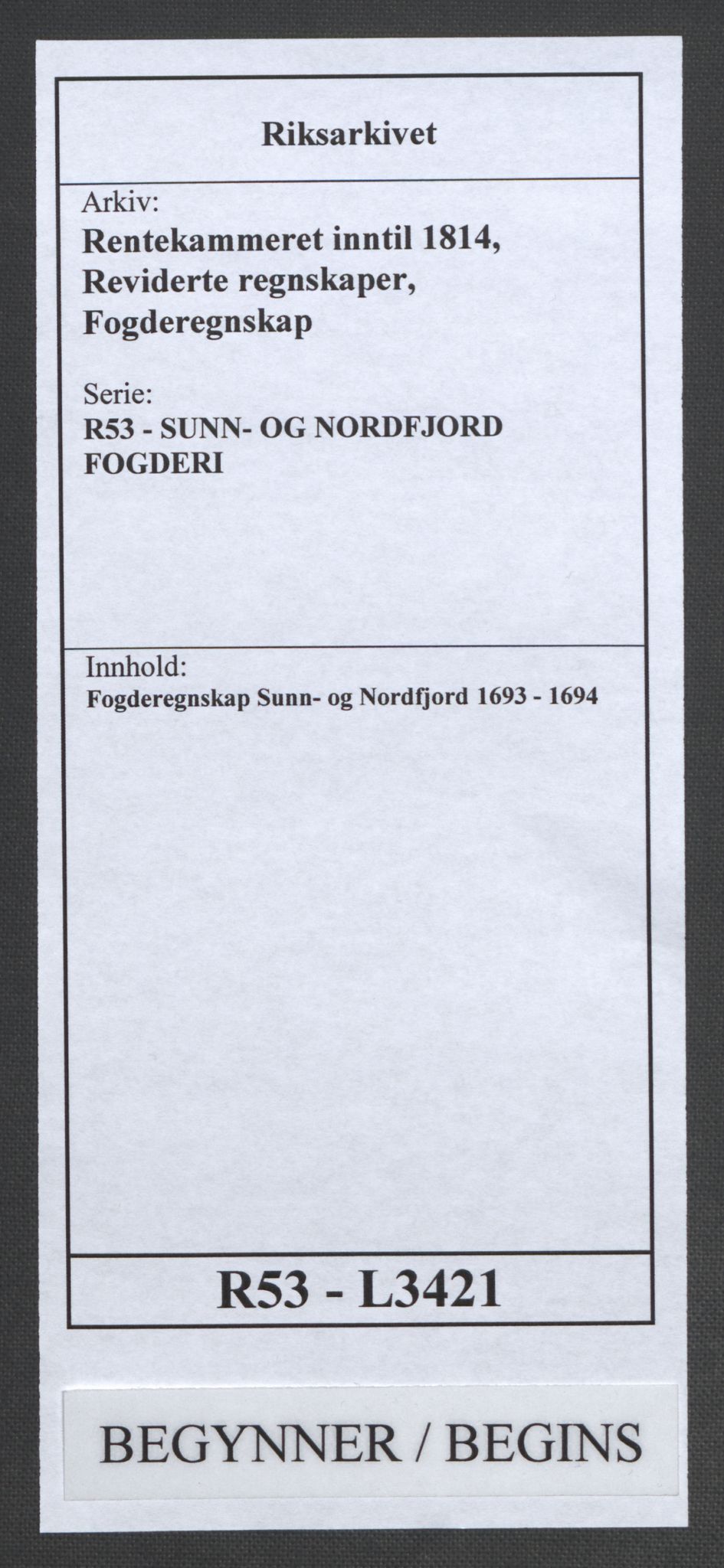 Rentekammeret inntil 1814, Reviderte regnskaper, Fogderegnskap, AV/RA-EA-4092/R53/L3421: Fogderegnskap Sunn- og Nordfjord, 1693-1694, p. 1