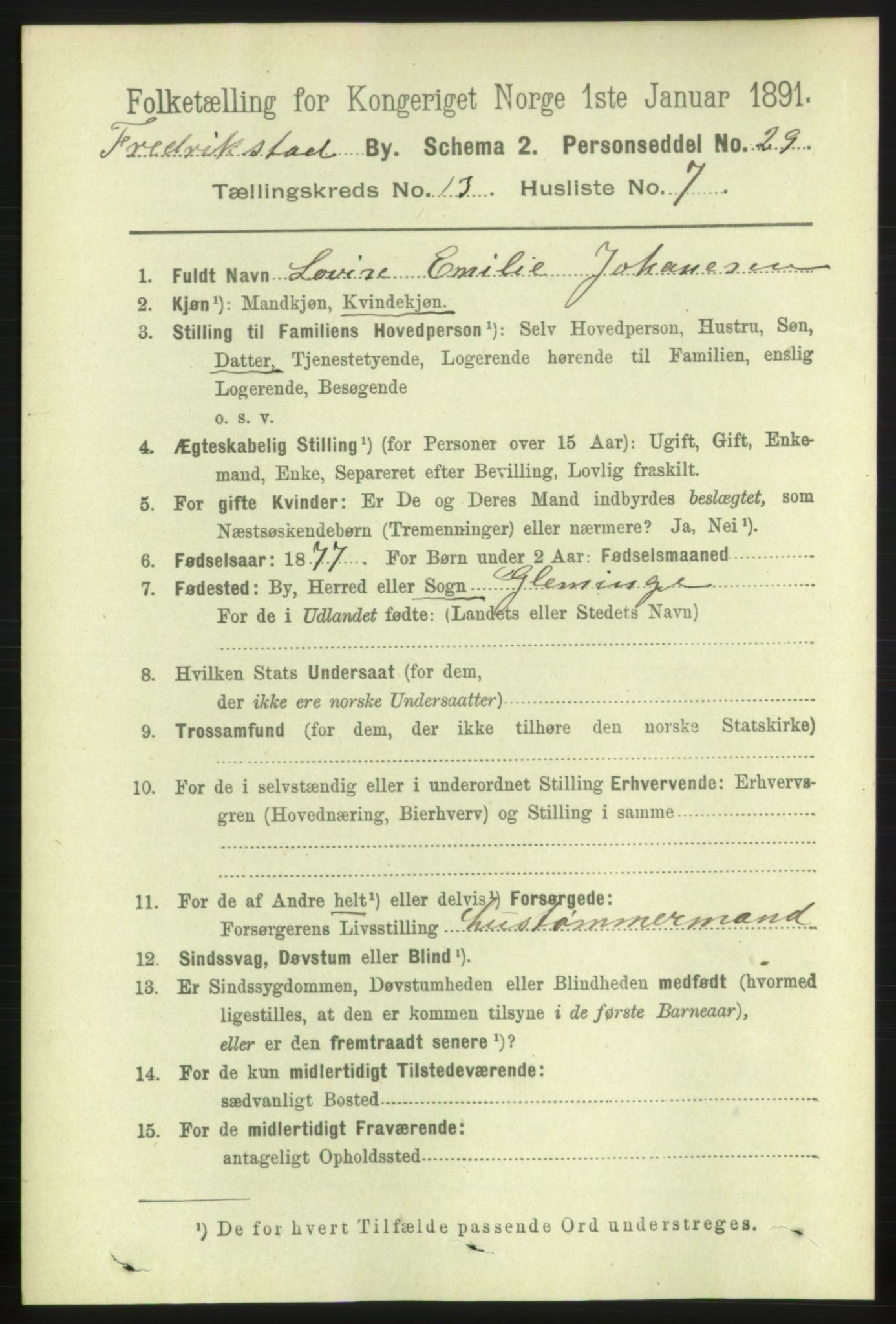 RA, 1891 census for 0103 Fredrikstad, 1891, p. 14459