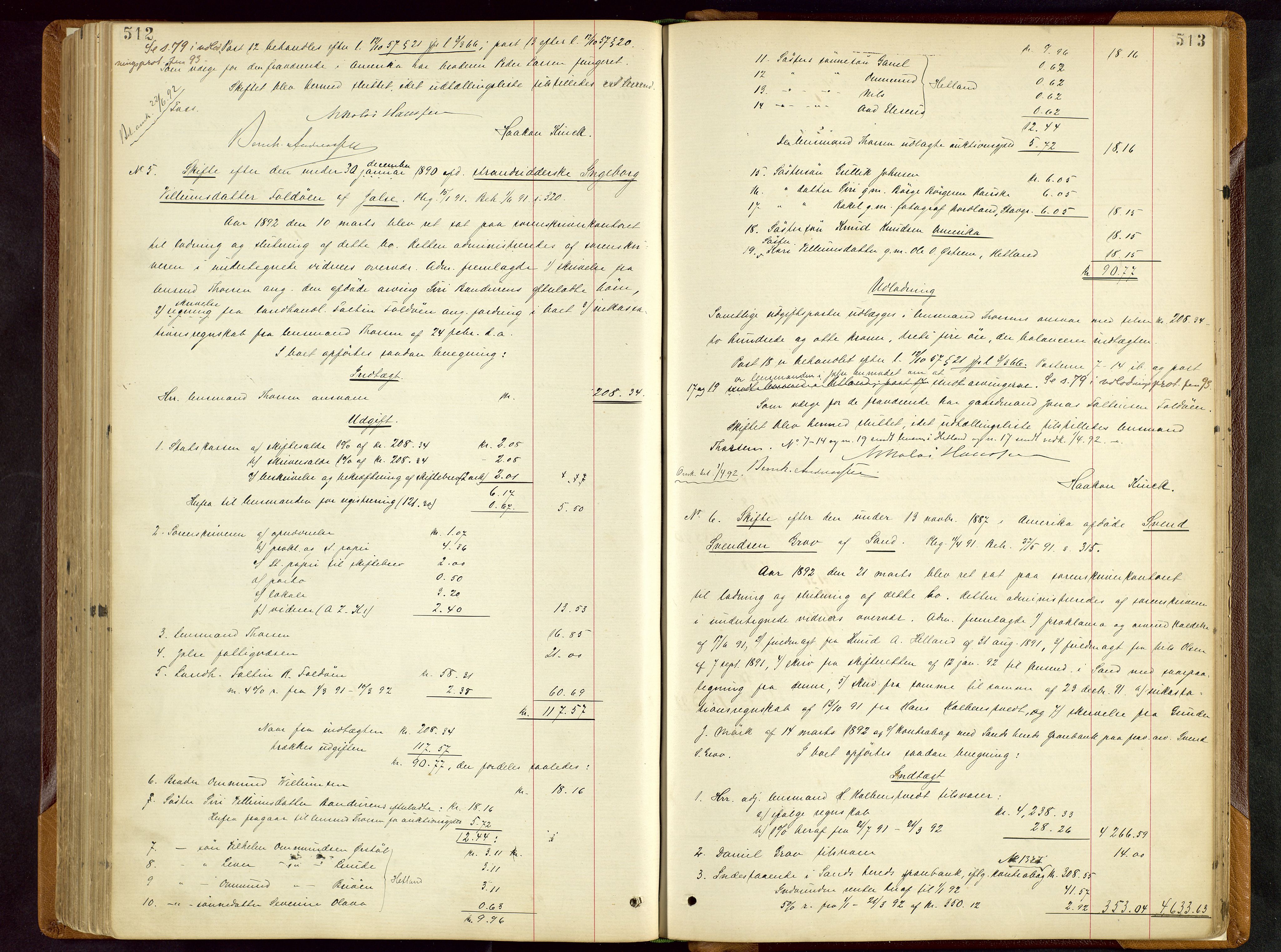 Ryfylke tingrett, AV/SAST-A-100055/001/IV/IVD/L0028: Skifteprotokoll, register i protokollen, 1885-1893, p. 512-513