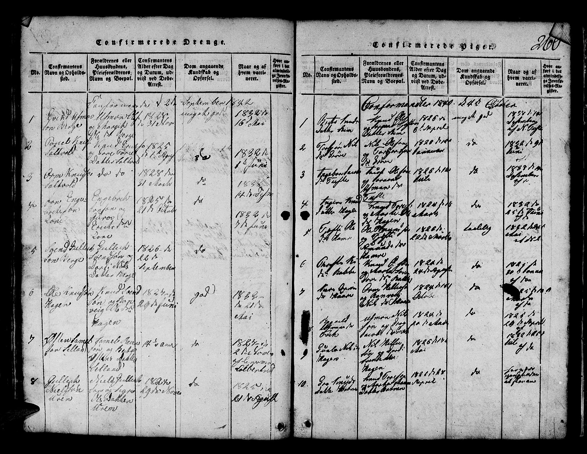 Røldal sokneprestembete, SAB/A-100247: Parish register (copy) no. A 1, 1817-1860, p. 260