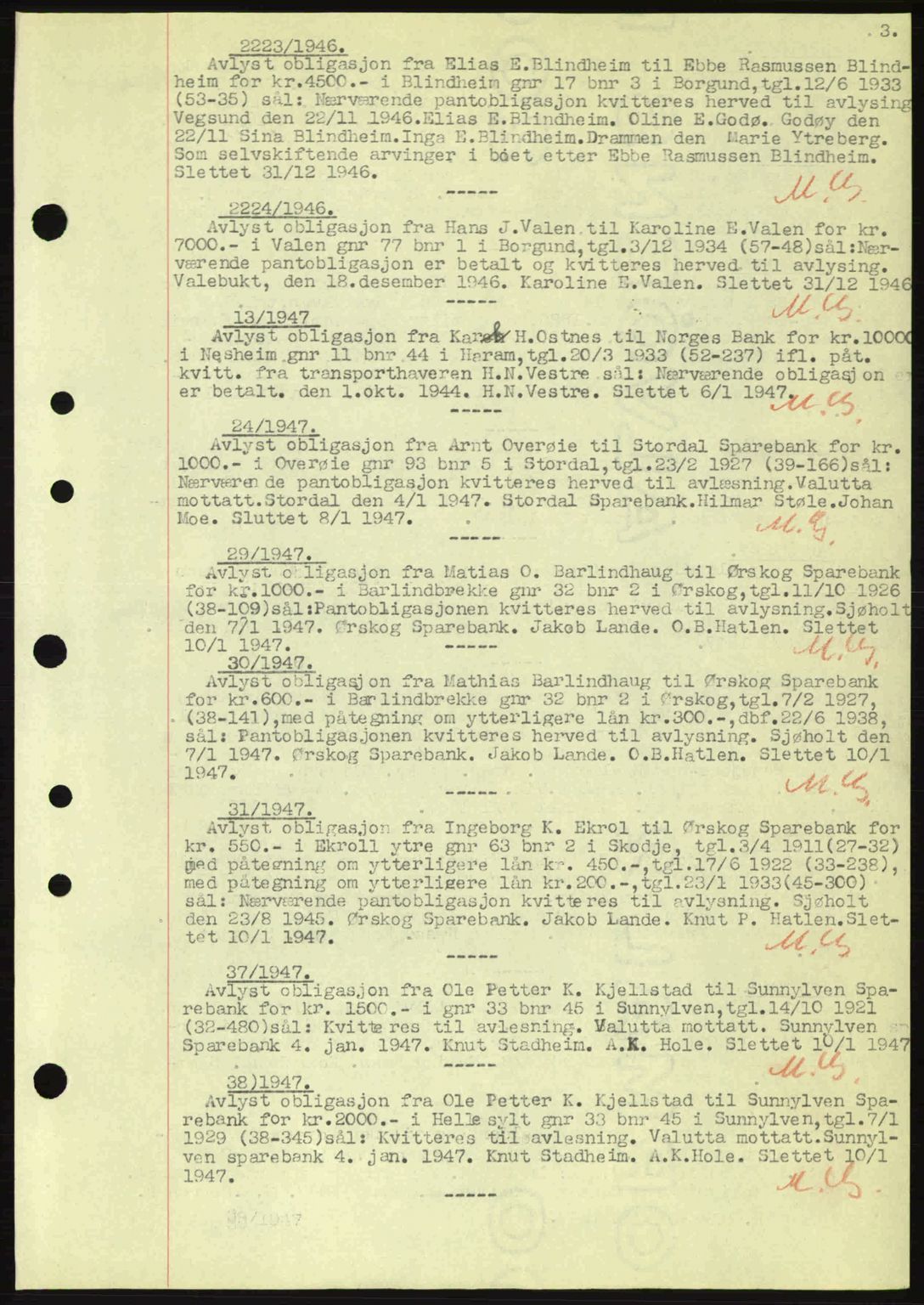 Nordre Sunnmøre sorenskriveri, SAT/A-0006/1/2/2C/2Ca: Mortgage book no. B6-14 a, 1942-1945, Diary no: : 2223/1946