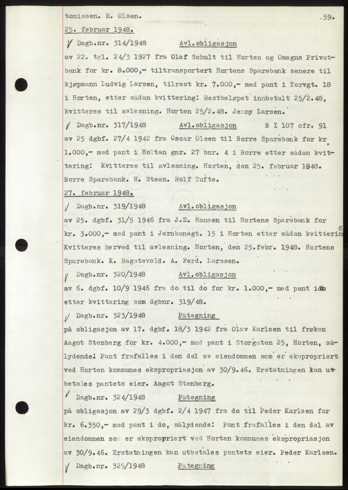Horten sorenskriveri, AV/SAKO-A-133/G/Ga/Gab/L0007: Mortgage book no. B-11 - B-12, 1947-1948, Diary no: : 314/1948