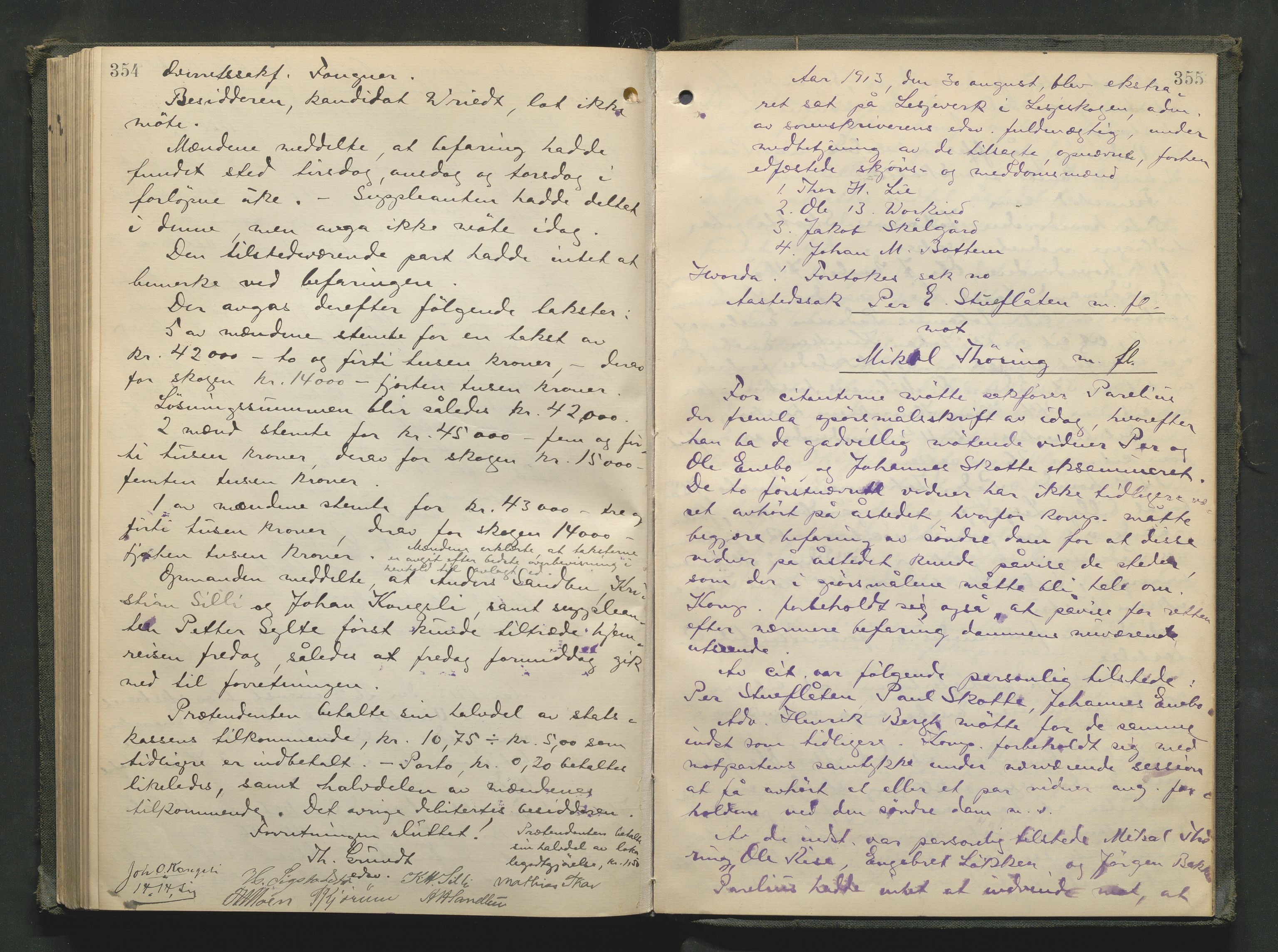 Nord-Gudbrandsdal tingrett, AV/SAH-TING-002/G/Gc/Gcb/L0008: Ekstrarettsprotokoll for åstedssaker, 1909-1913, p. 354-355