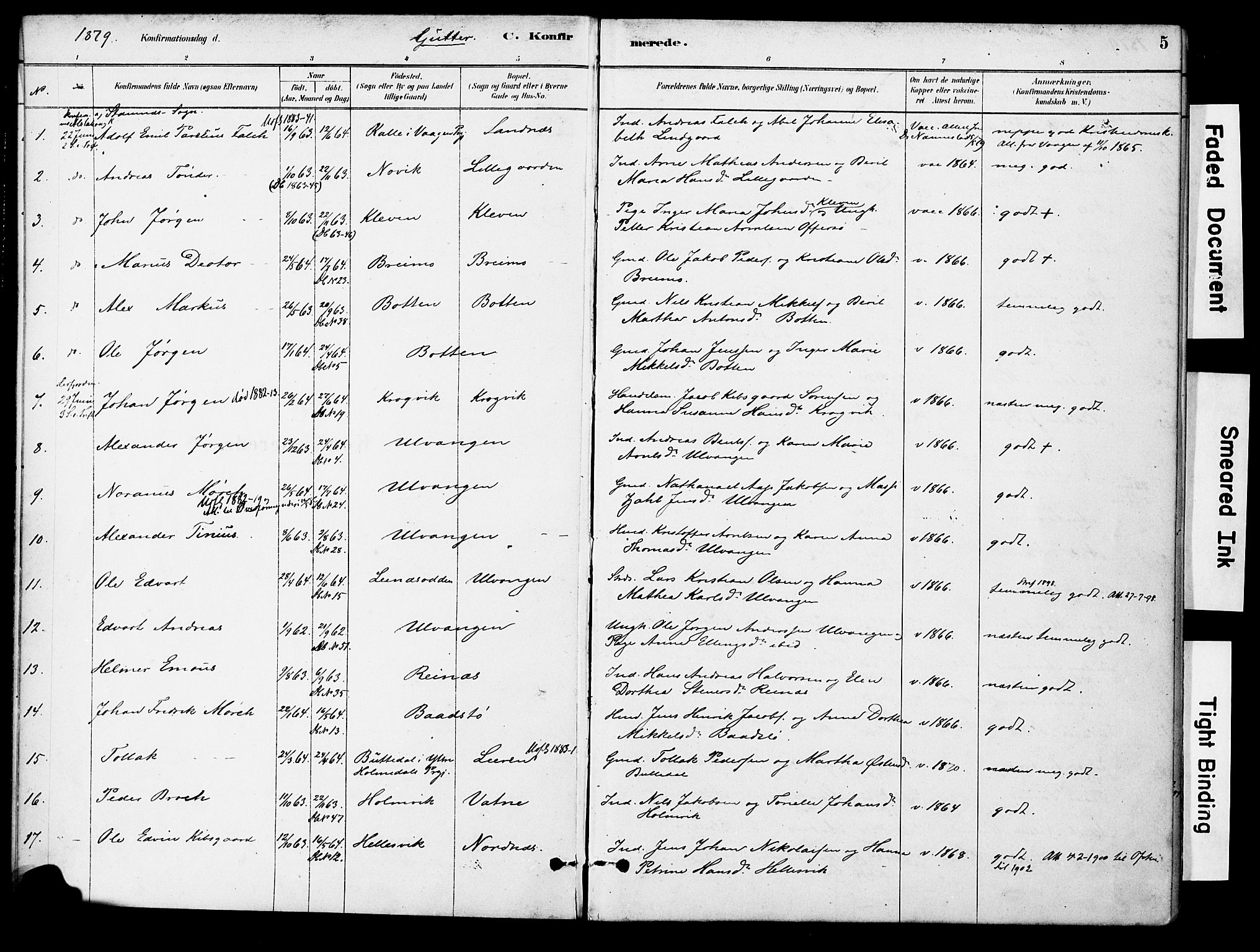 Ministerialprotokoller, klokkerbøker og fødselsregistre - Nordland, AV/SAT-A-1459/830/L0450: Parish register (official) no. 830A14, 1879-1896, p. 5