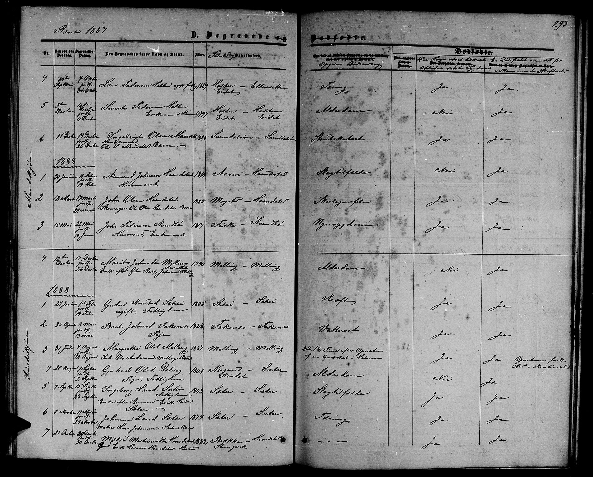 Ministerialprotokoller, klokkerbøker og fødselsregistre - Møre og Romsdal, SAT/A-1454/595/L1051: Parish register (copy) no. 595C03, 1866-1891, p. 293