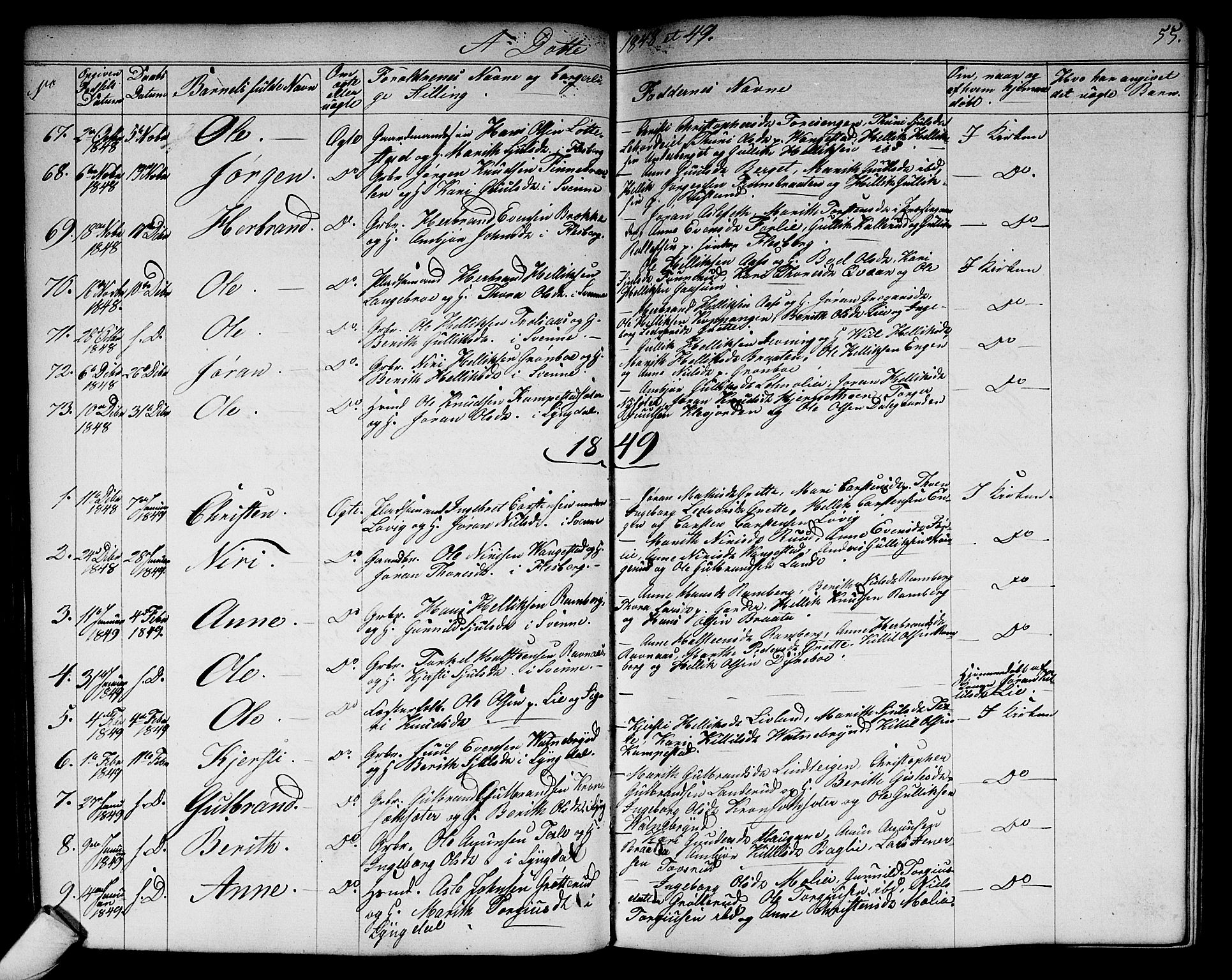 Flesberg kirkebøker, SAKO/A-18/G/Ga/L0002: Parish register (copy) no. I 2, 1834-1860, p. 55