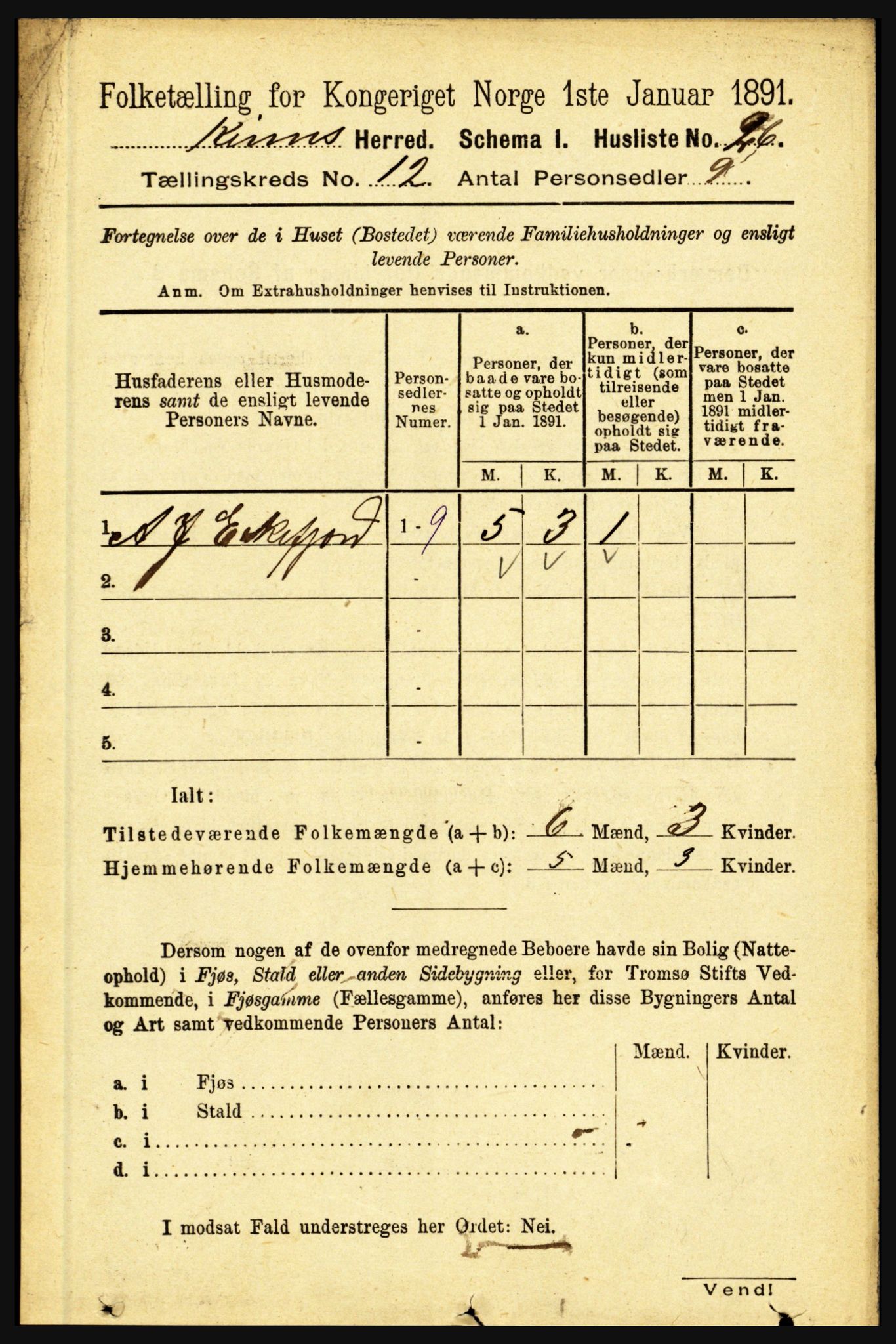 RA, 1891 census for 1437 Kinn, 1891, p. 4456