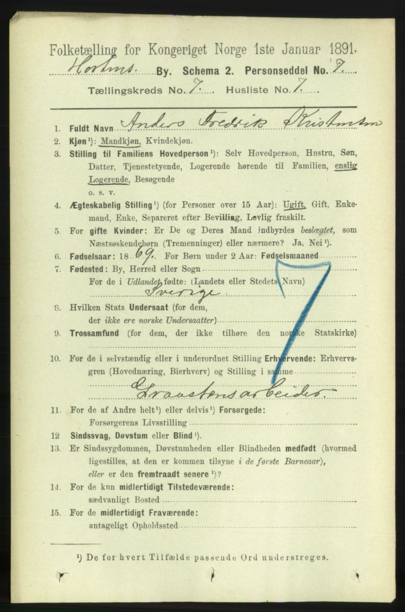 RA, 1891 census for 0703 Horten, 1891, p. 4469