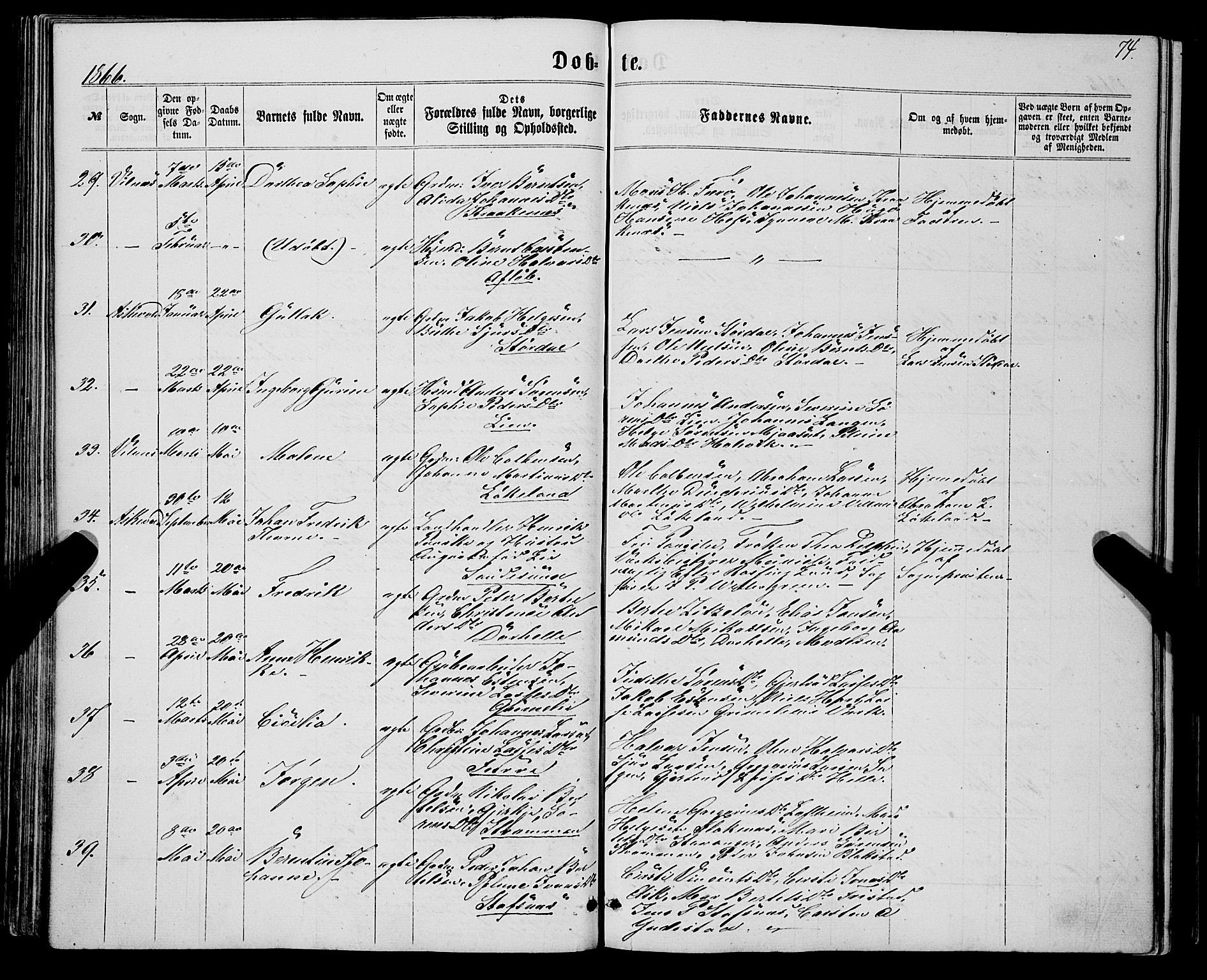 Askvoll sokneprestembete, SAB/A-79501/H/Haa/Haaa/L0012: Parish register (official) no. A 12, 1859-1878, p. 74