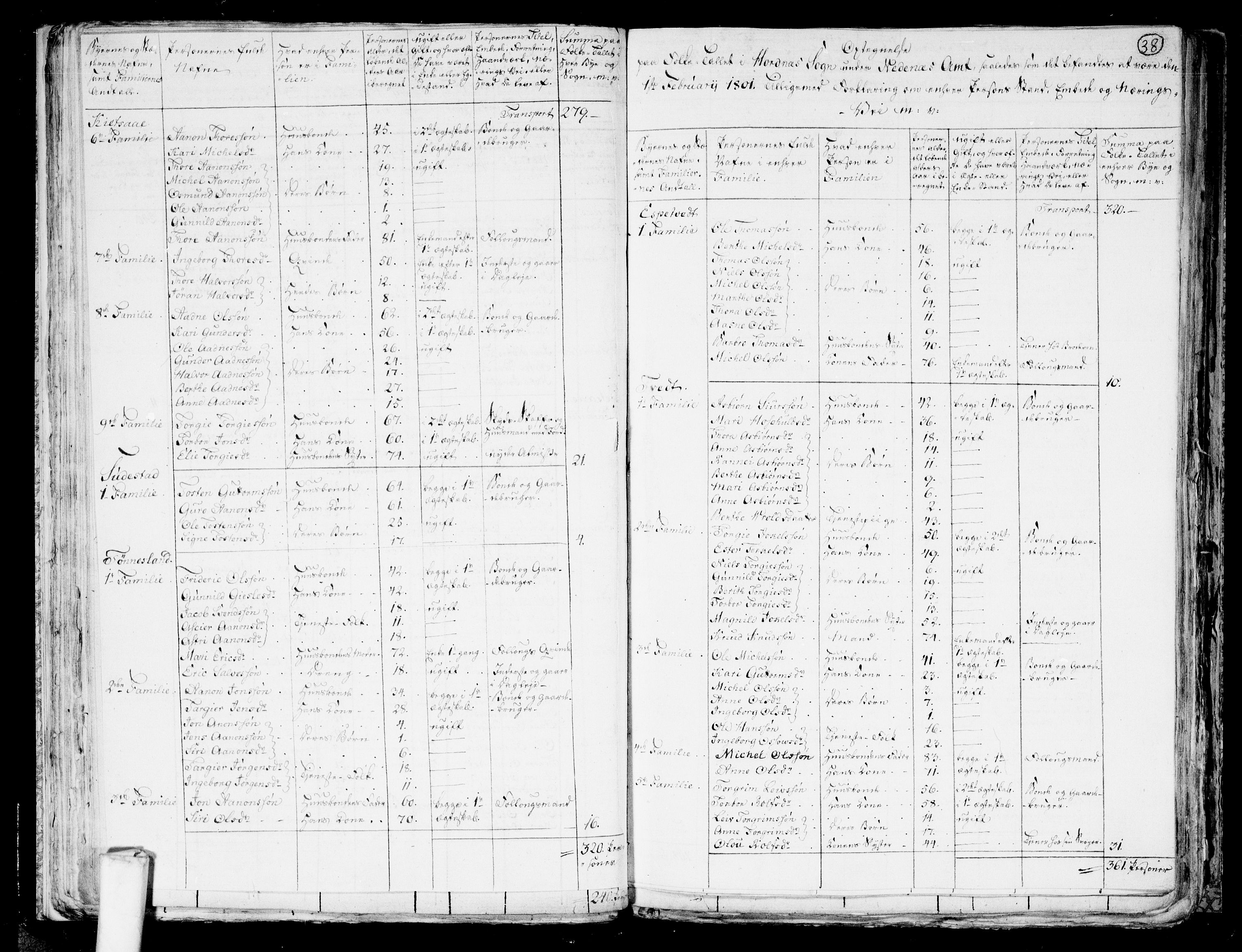 RA, 1801 census for 0934P Evje, 1801, p. 37b-38a