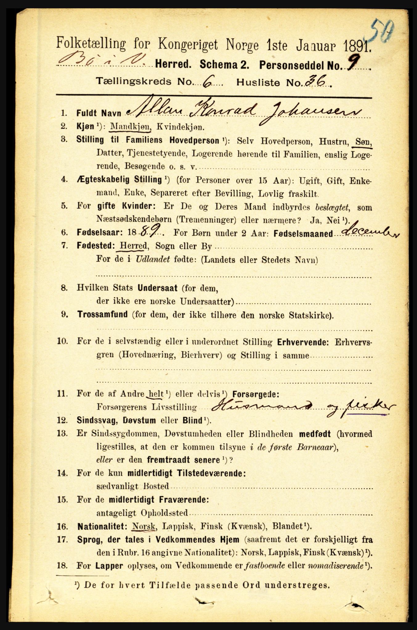 RA, 1891 census for 1867 Bø, 1891, p. 2420