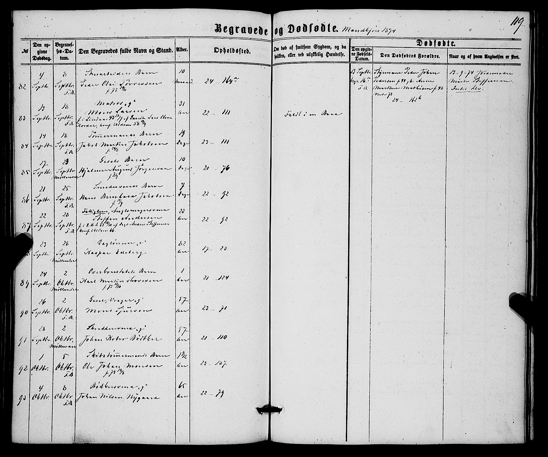 Korskirken sokneprestembete, AV/SAB-A-76101/H/Haa/L0045: Parish register (official) no. E 3, 1863-1875, p. 119