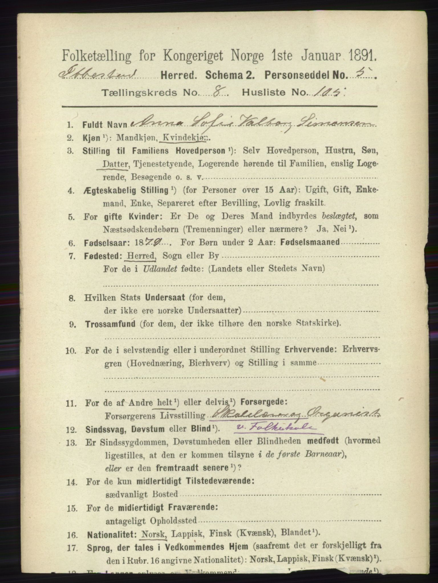 RA, 1891 census for 1917 Ibestad, 1891, p. 5847