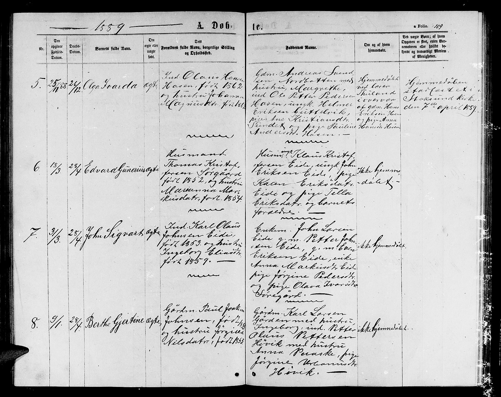 Ministerialprotokoller, klokkerbøker og fødselsregistre - Sør-Trøndelag, SAT/A-1456/656/L0695: Parish register (copy) no. 656C01, 1867-1889, p. 109