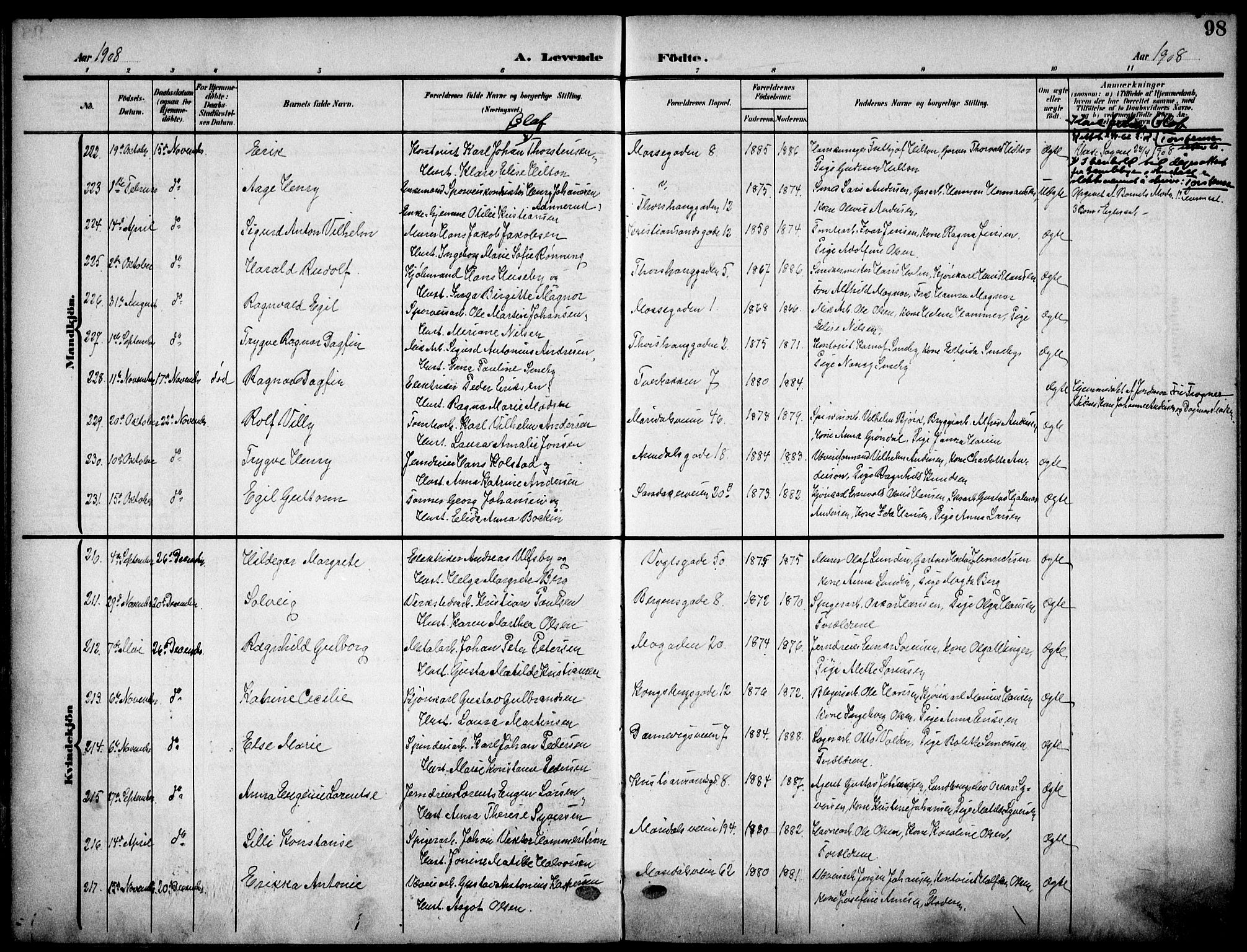 Sagene prestekontor Kirkebøker, SAO/A-10796/F/L0007: Parish register (official) no. 7, 1905-1915, p. 98