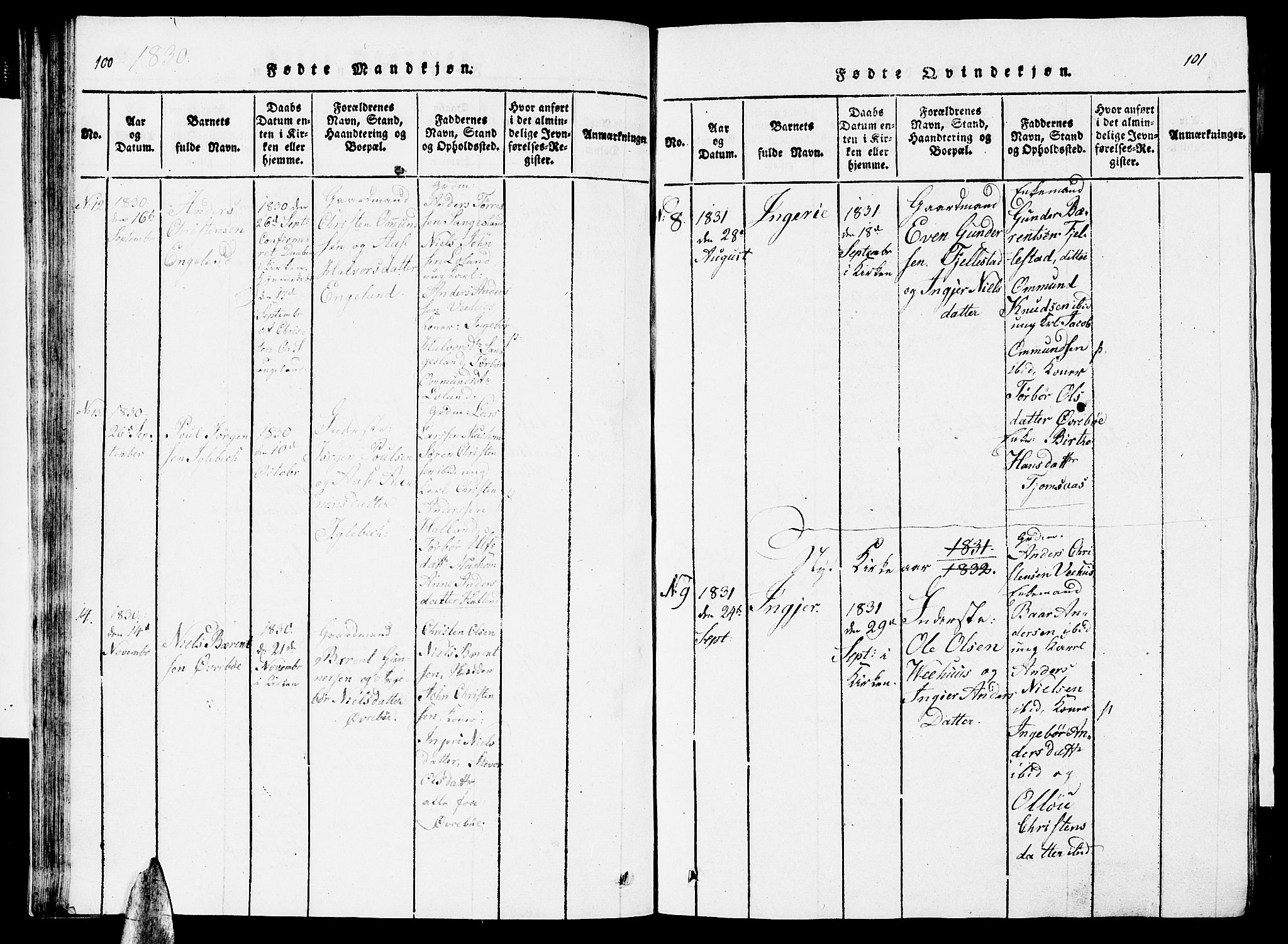 Vennesla sokneprestkontor, AV/SAK-1111-0045/Fb/Fbc/L0001: Parish register (copy) no. B 1, 1820-1834, p. 100-101