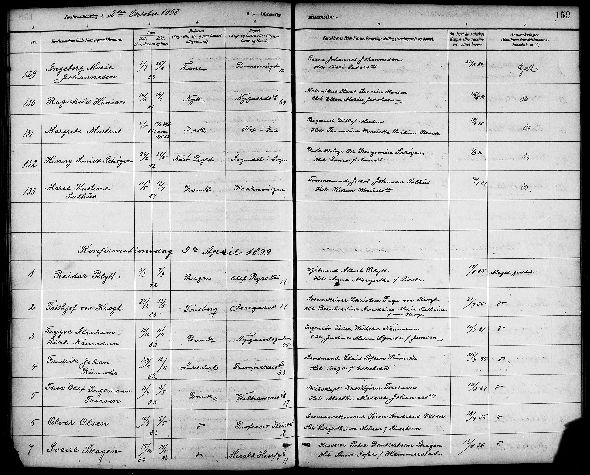 Johanneskirken sokneprestembete, SAB/A-76001/H/Hab: Parish register (copy) no. B 1, 1885-1907, p. 159