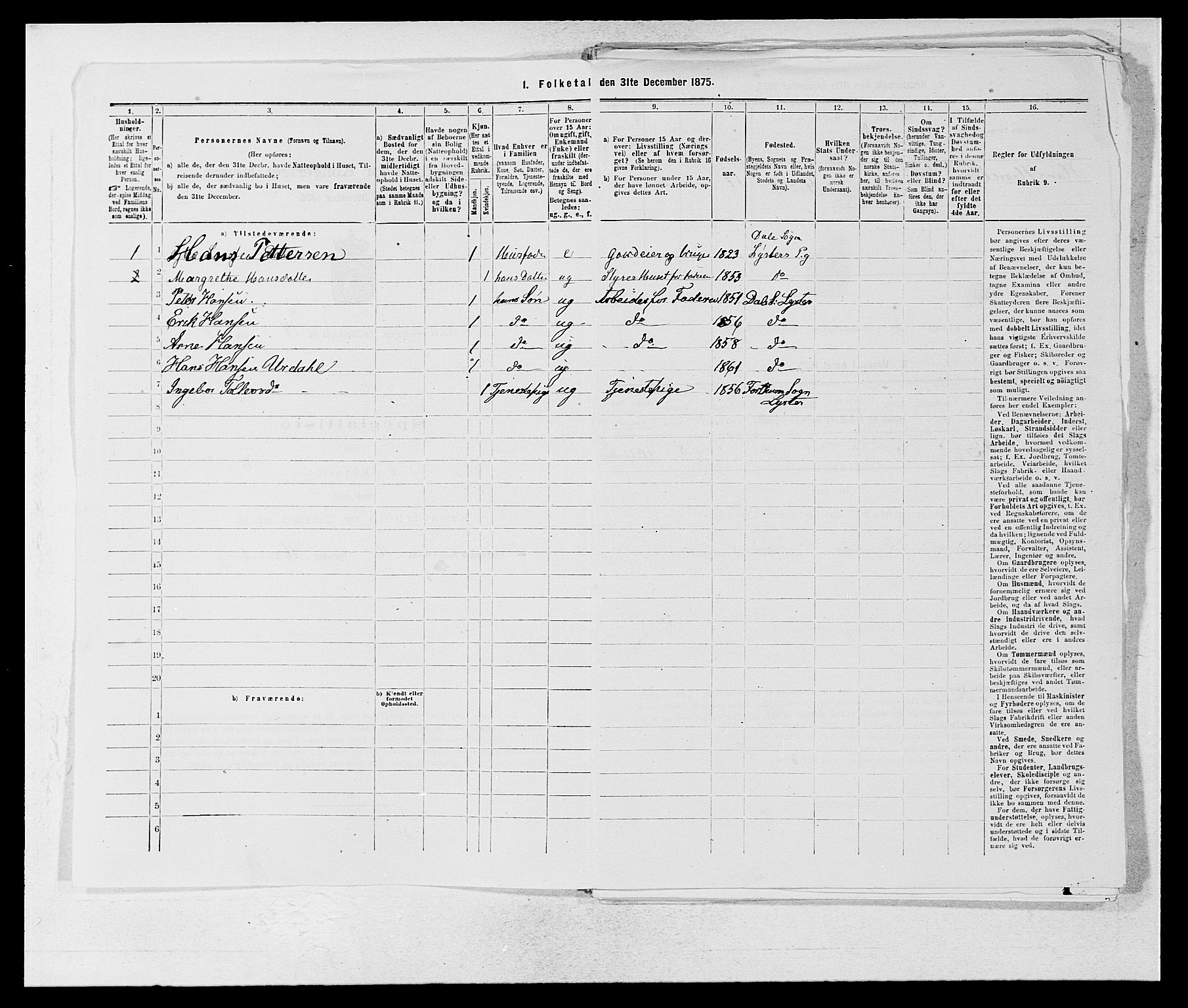 SAB, 1875 census for 1426P Luster, 1875, p. 701