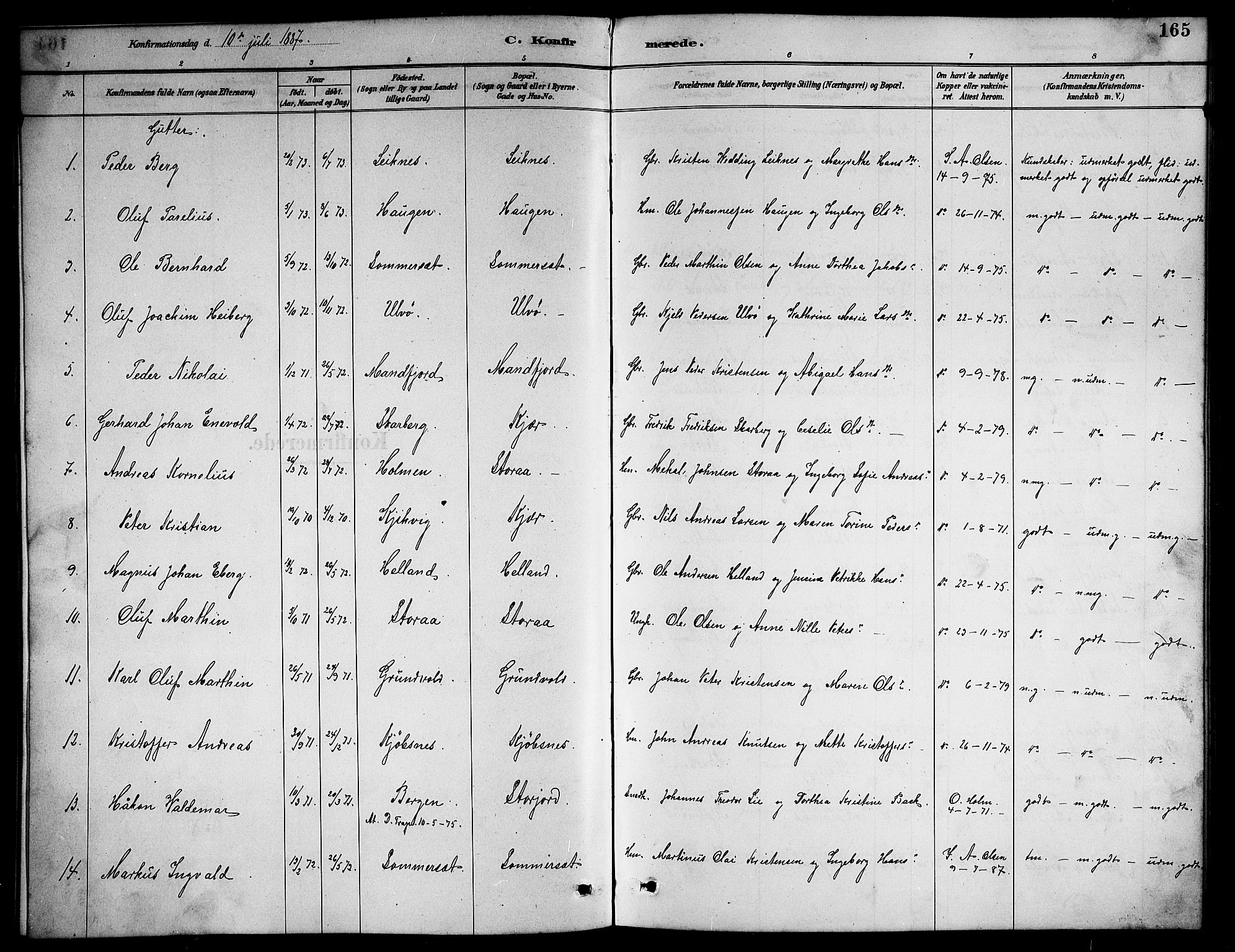 Ministerialprotokoller, klokkerbøker og fødselsregistre - Nordland, AV/SAT-A-1459/861/L0876: Parish register (copy) no. 861C02, 1887-1903, p. 165