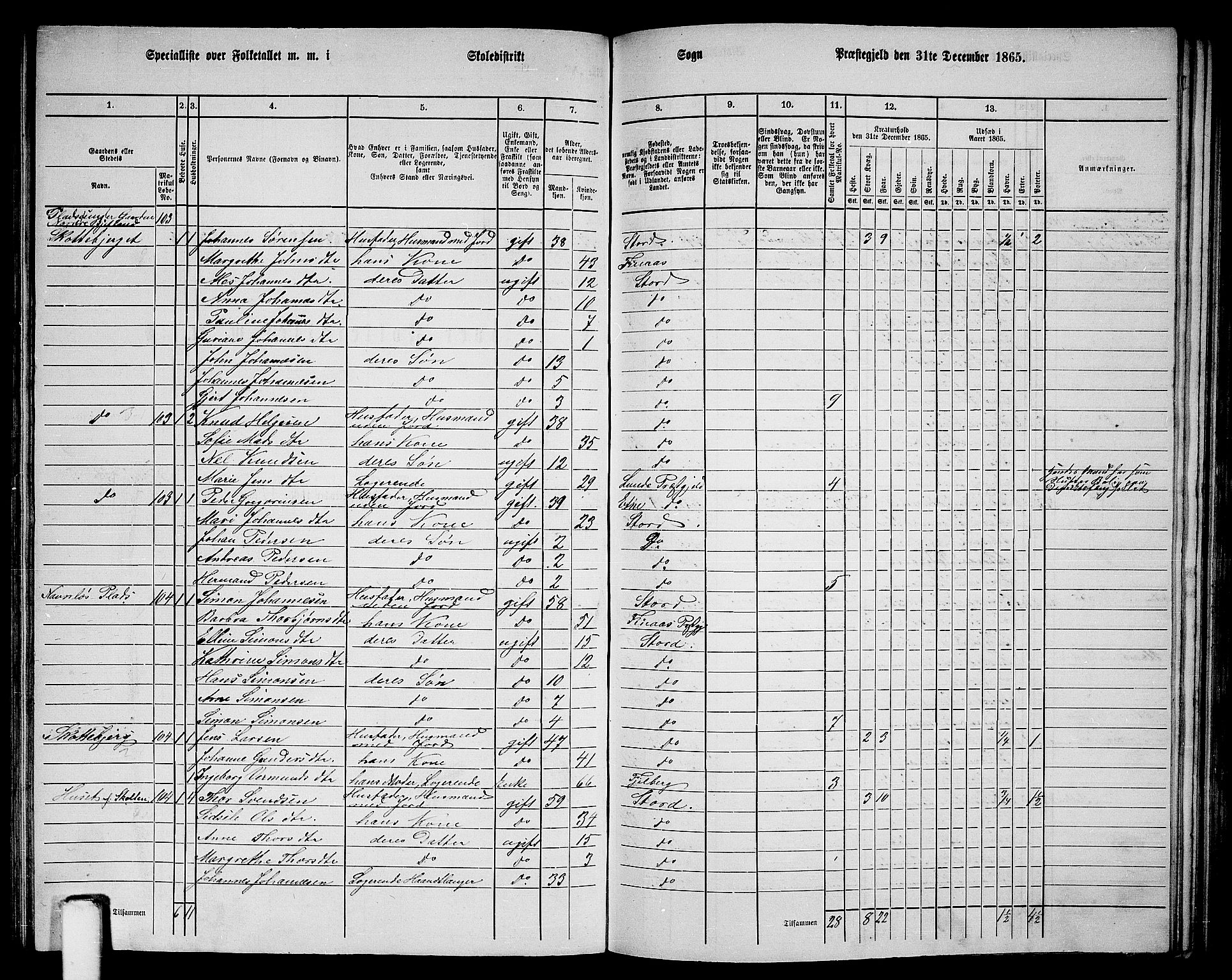 RA, 1865 census for Stord, 1865, p. 71