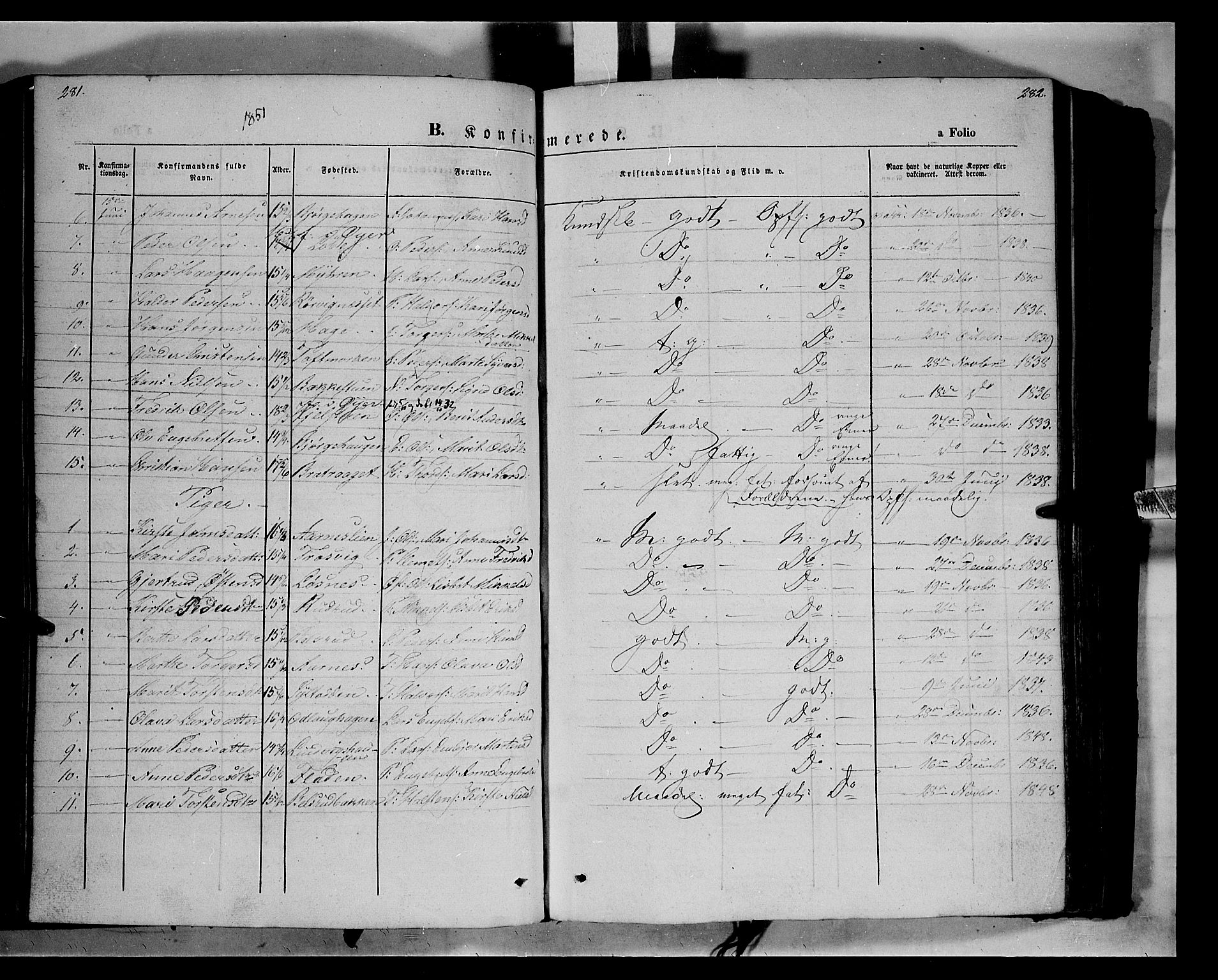 Ringebu prestekontor, AV/SAH-PREST-082/H/Ha/Haa/L0006: Parish register (official) no. 6, 1848-1859, p. 281-282