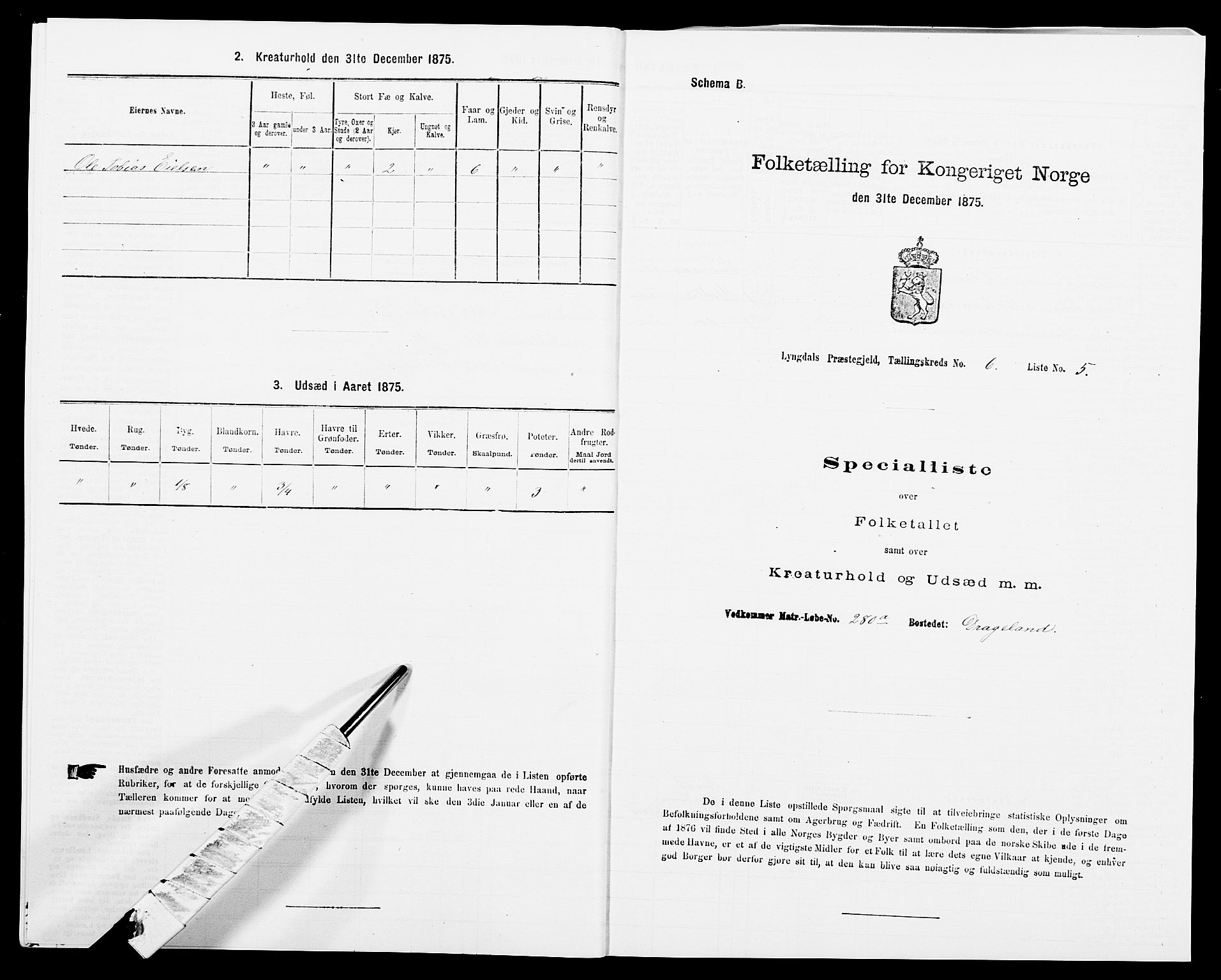 SAK, 1875 census for 1032P Lyngdal, 1875, p. 973