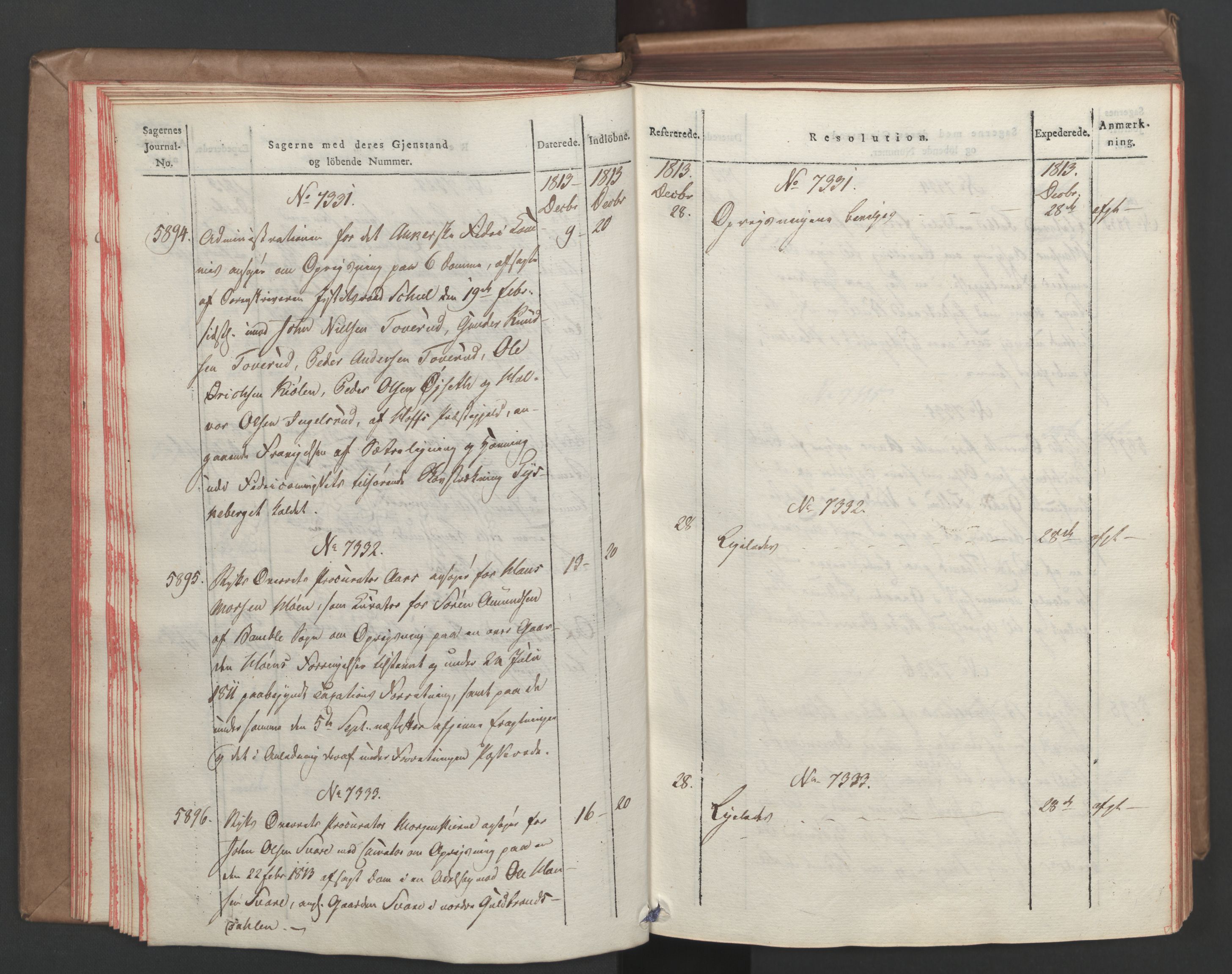 Stattholderembetet 1810-1814, 1. kontor (Kontor A), AV/RA-EA-2872/Ab/L0008: Referatprotokoll,  j.nr. 5846-6405,  l.nr. 7275-7924, 1813-1814, p. 21
