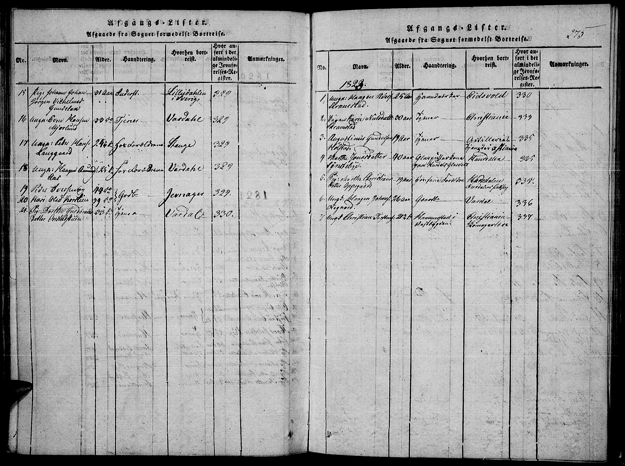 Toten prestekontor, SAH/PREST-102/H/Ha/Haa/L0010: Parish register (official) no. 10, 1820-1828, p. 275