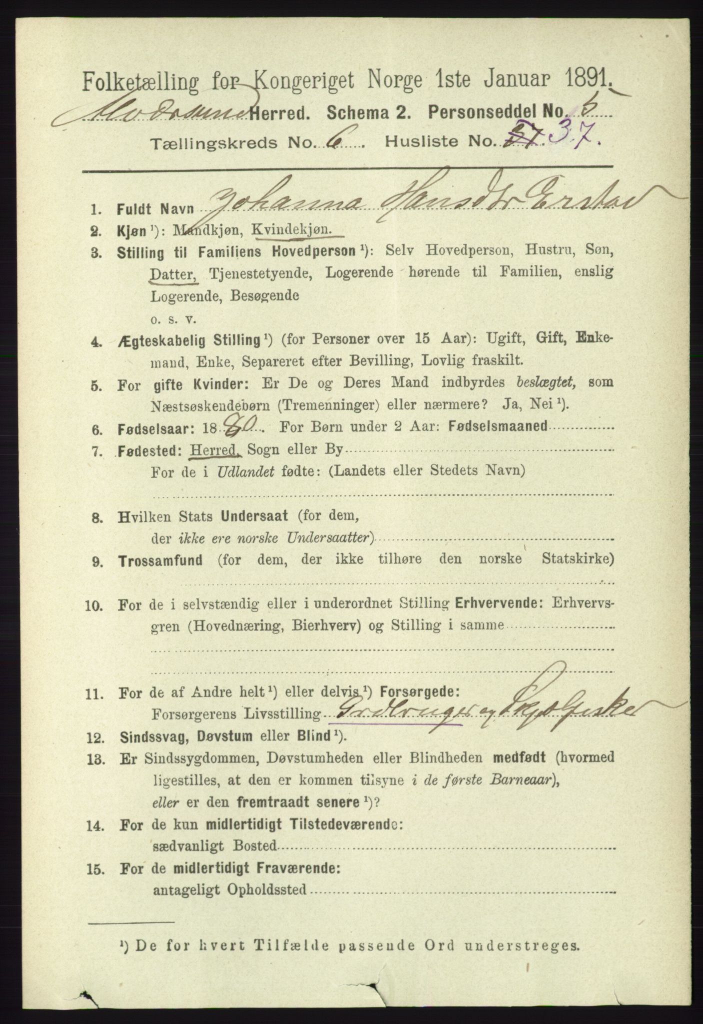 RA, 1891 census for 1257 Alversund, 1891, p. 2359