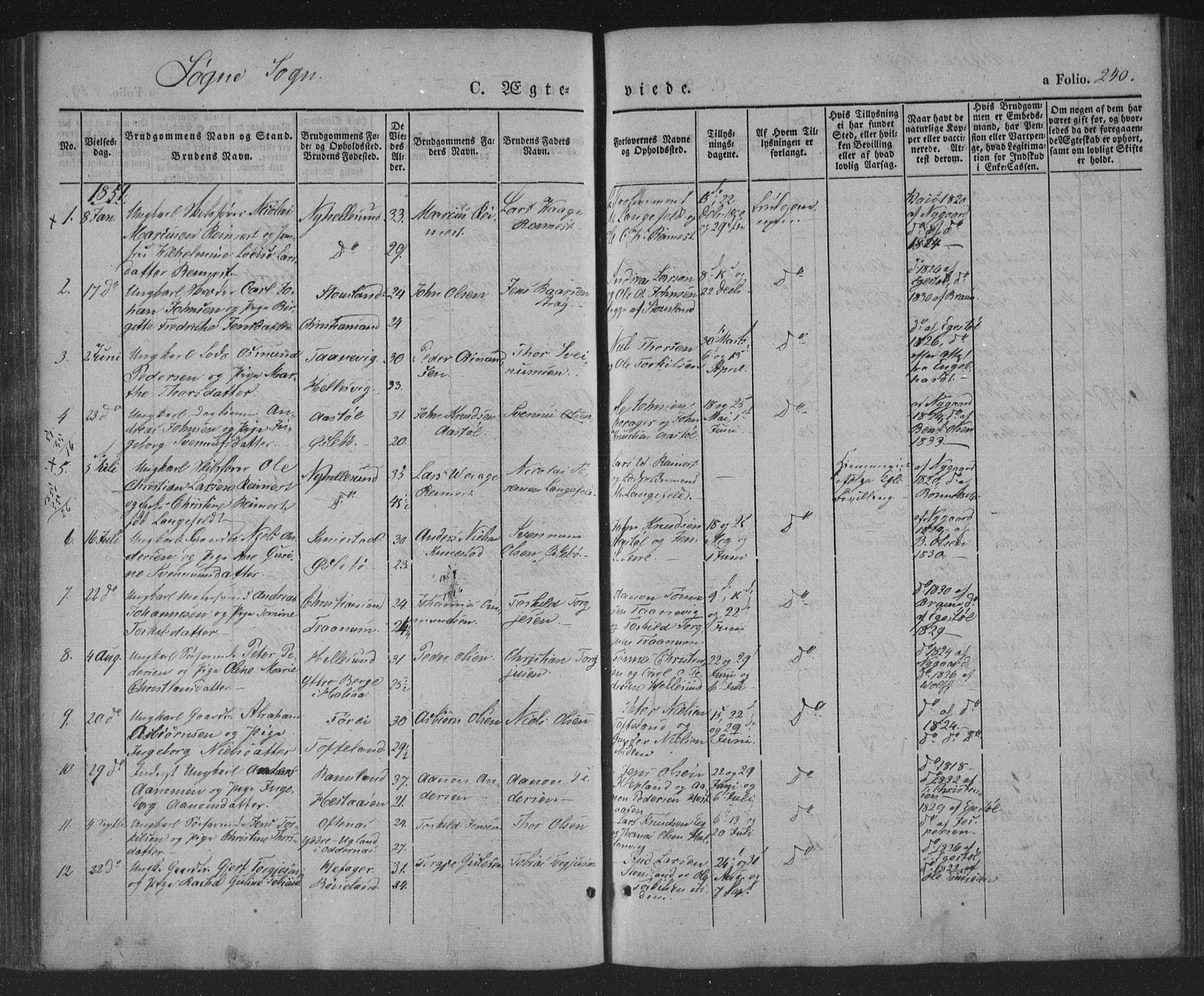 Søgne sokneprestkontor, AV/SAK-1111-0037/F/Fa/Fab/L0009: Parish register (official) no. A 9, 1838-1853, p. 240