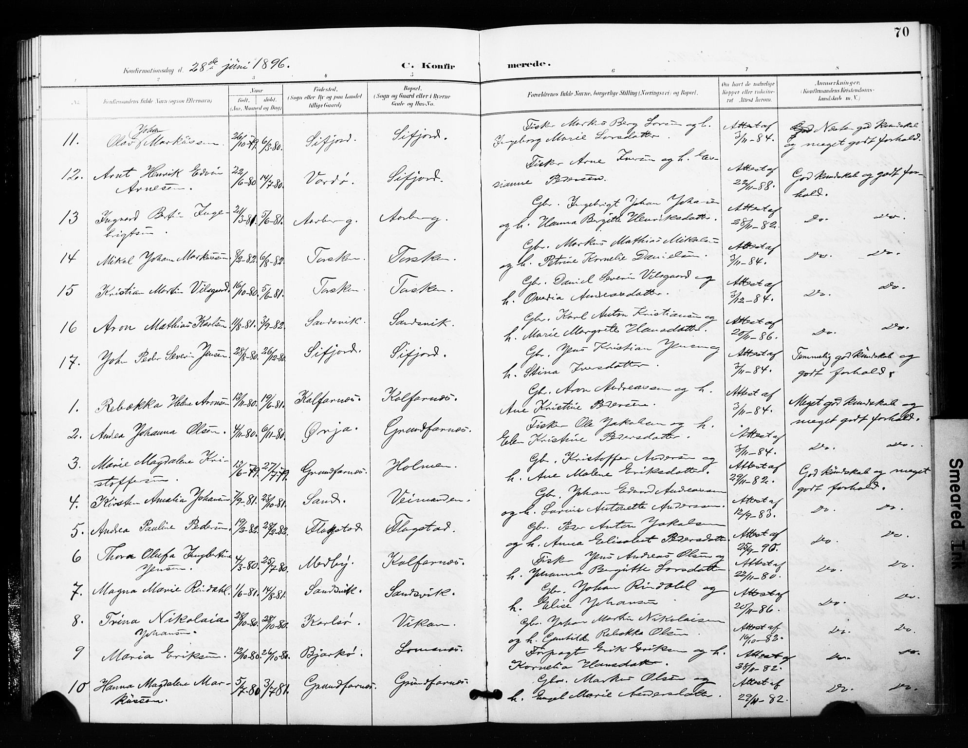 Berg sokneprestkontor, SATØ/S-1318/G/Ga/Gaa/L0006kirke: Parish register (official) no. 6, 1894-1904, p. 70