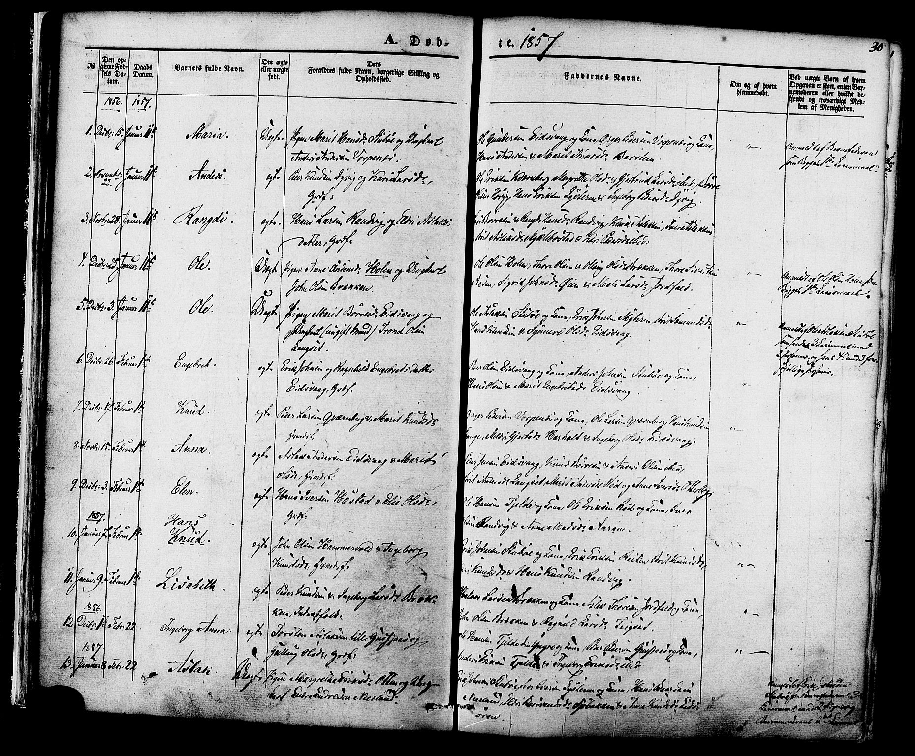 Ministerialprotokoller, klokkerbøker og fødselsregistre - Møre og Romsdal, SAT/A-1454/551/L0625: Parish register (official) no. 551A05, 1846-1879, p. 30