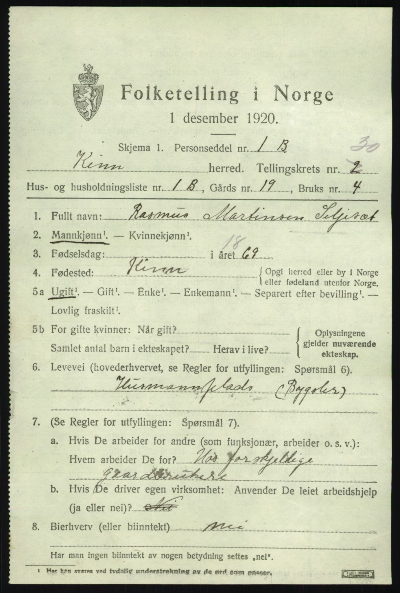 SAB, 1920 census for Kinn, 1920, p. 10361