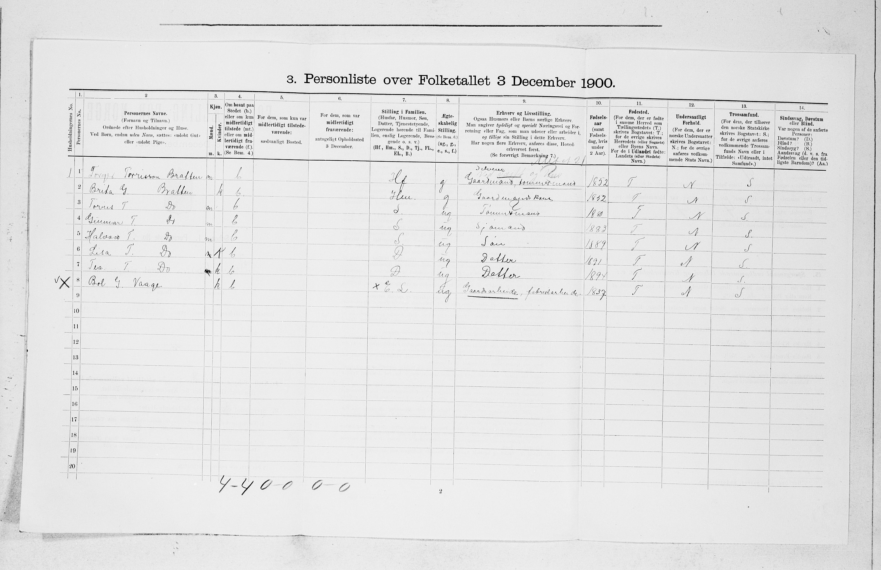 SAB, 1900 census for Kvinnherad, 1900, p. 1543