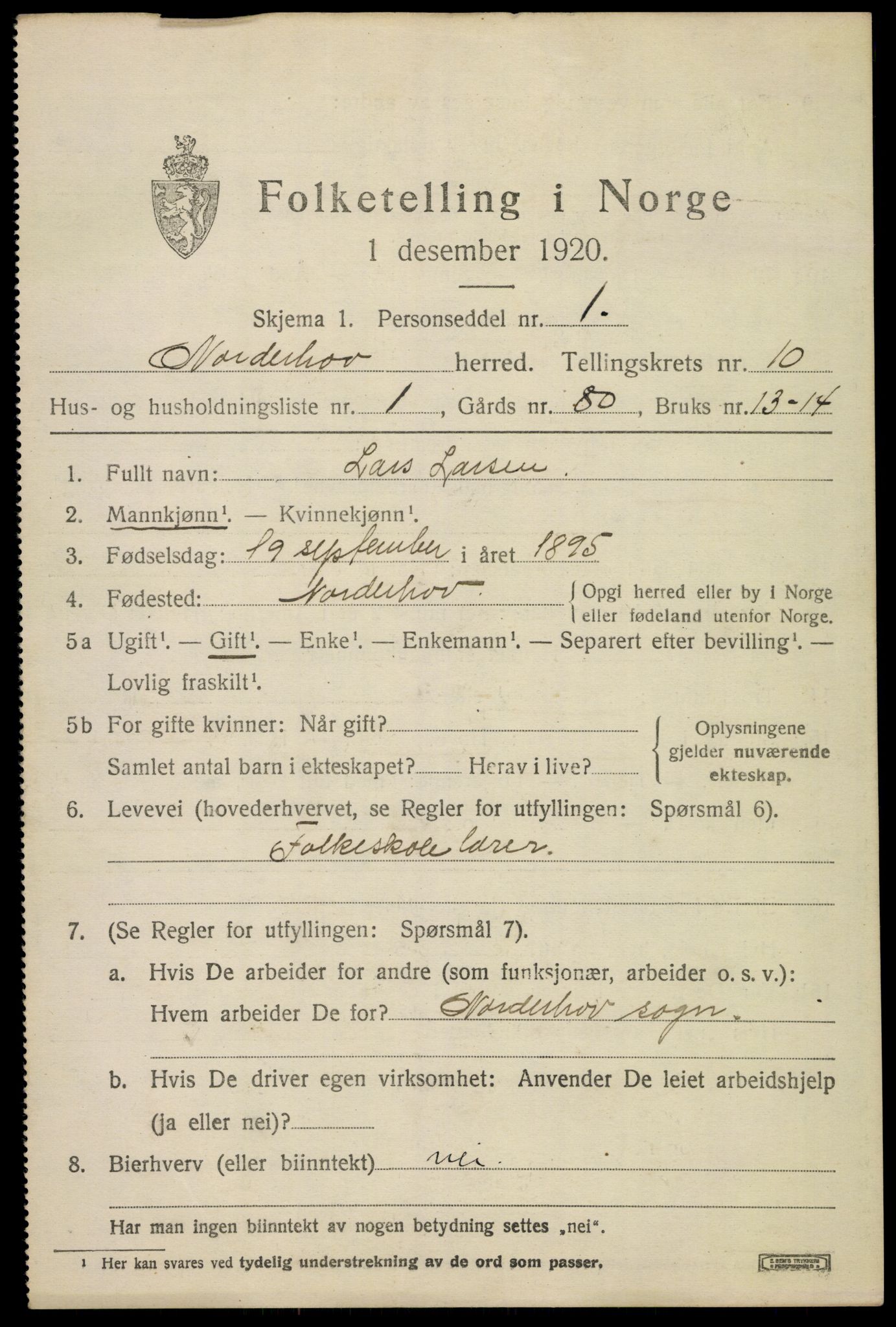 SAKO, 1920 census for Norderhov, 1920, p. 12012