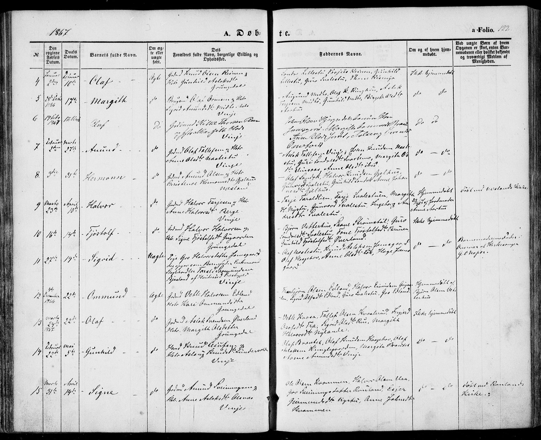 Vinje kirkebøker, SAKO/A-312/F/Fa/L0004: Parish register (official) no. I 4, 1843-1869, p. 122