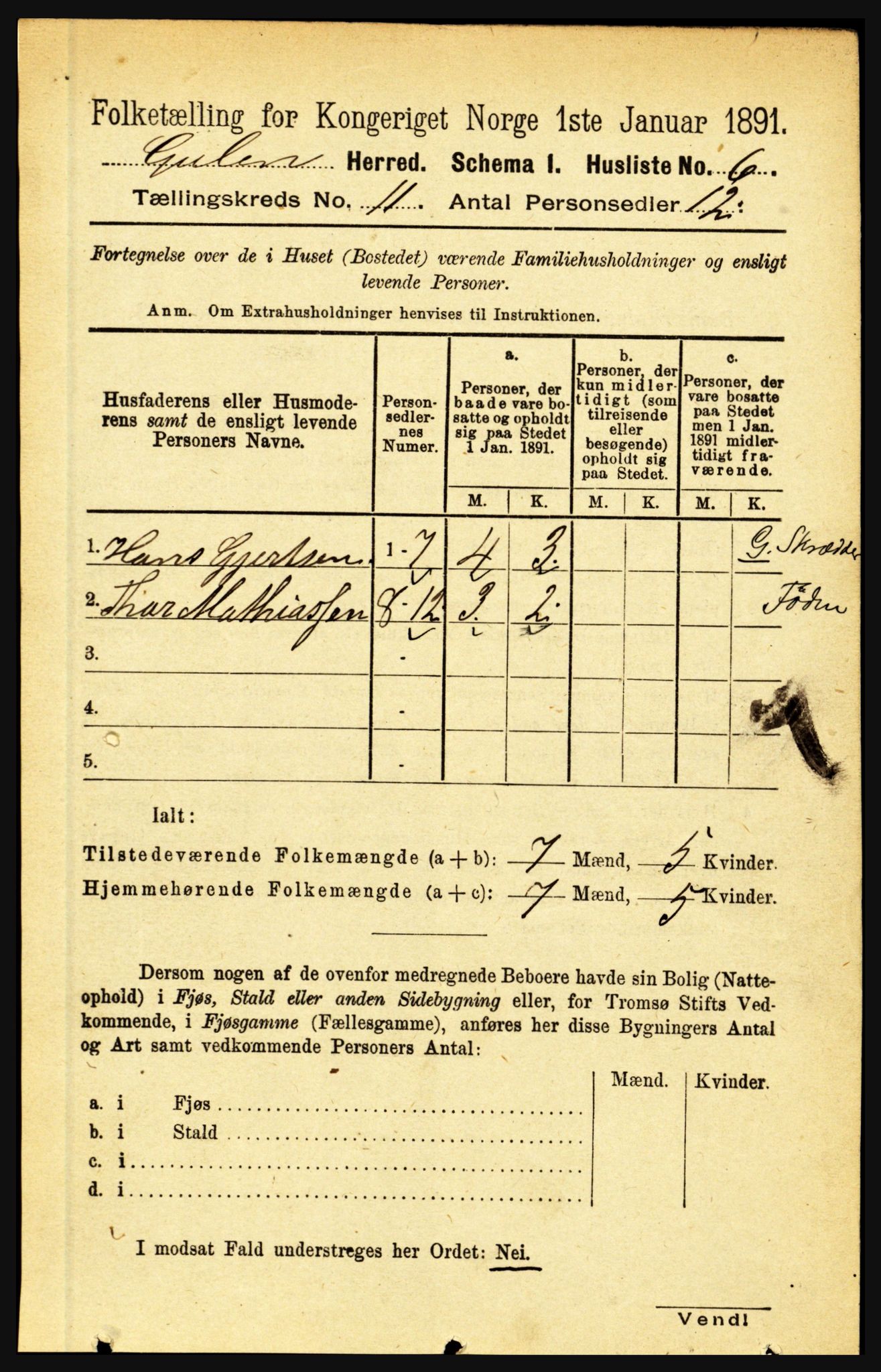 RA, 1891 census for 1411 Gulen, 1891, p. 3627