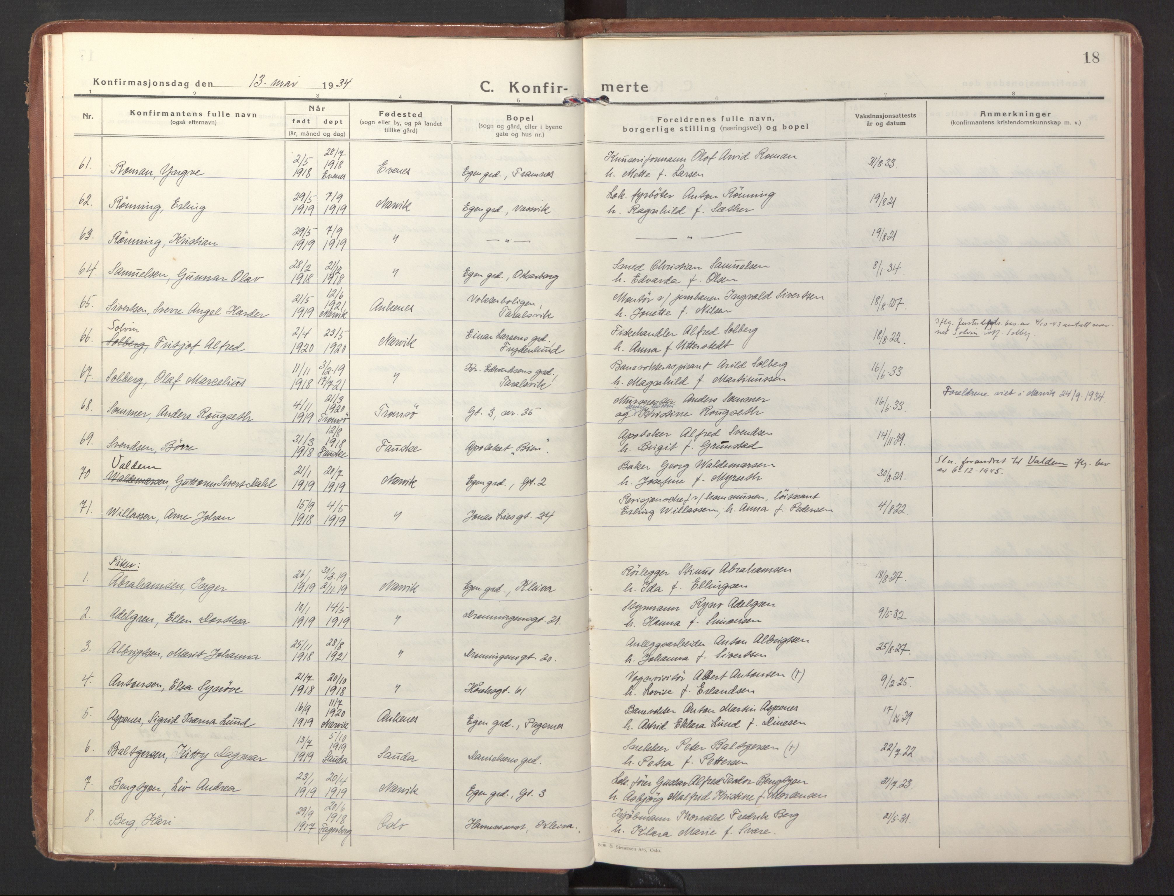 Ministerialprotokoller, klokkerbøker og fødselsregistre - Nordland, AV/SAT-A-1459/871/L1007: Parish register (official) no. 871A23, 1932-1942, p. 18