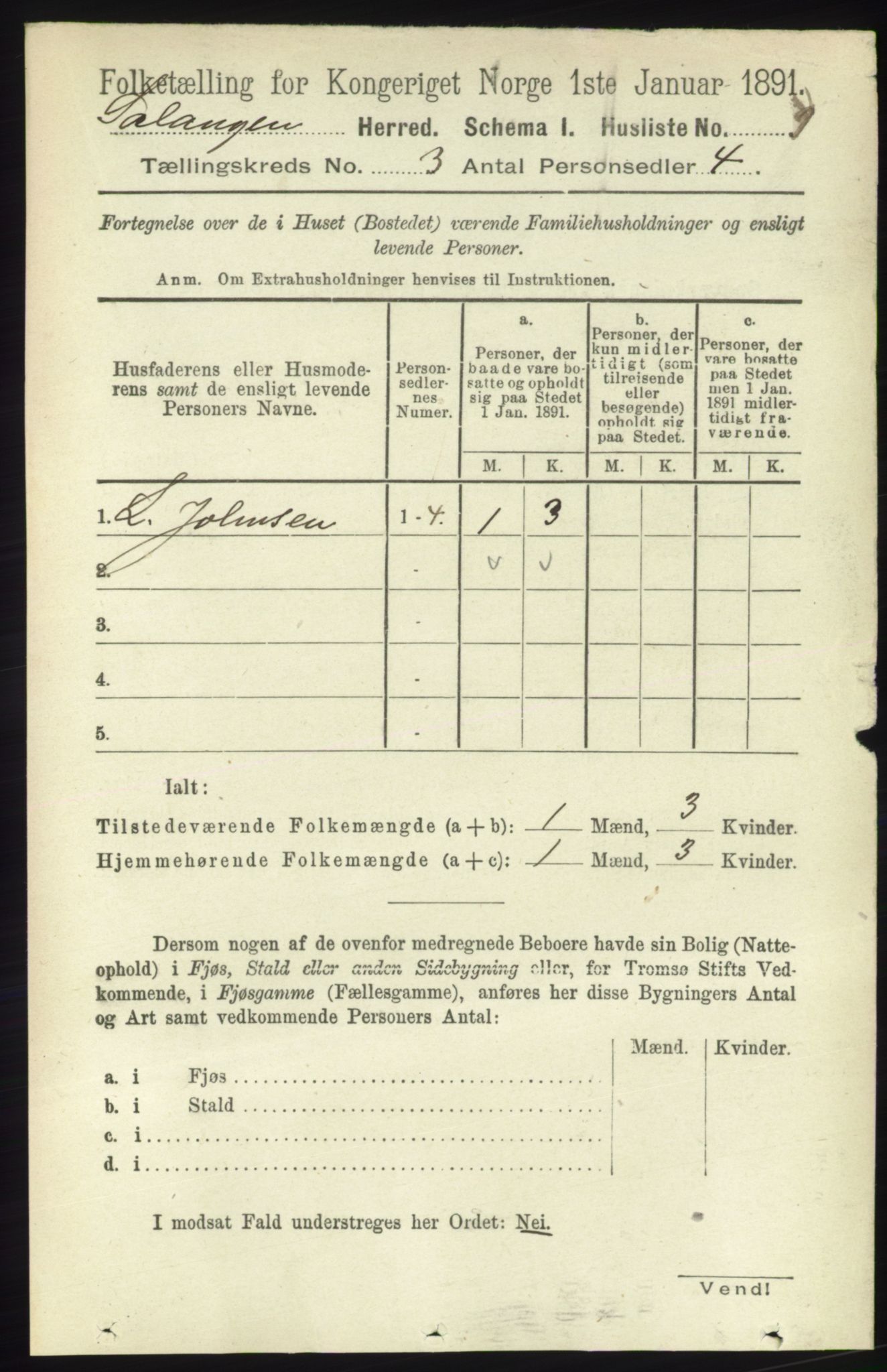 RA, 1891 census for 1921 Salangen, 1891, p. 1155