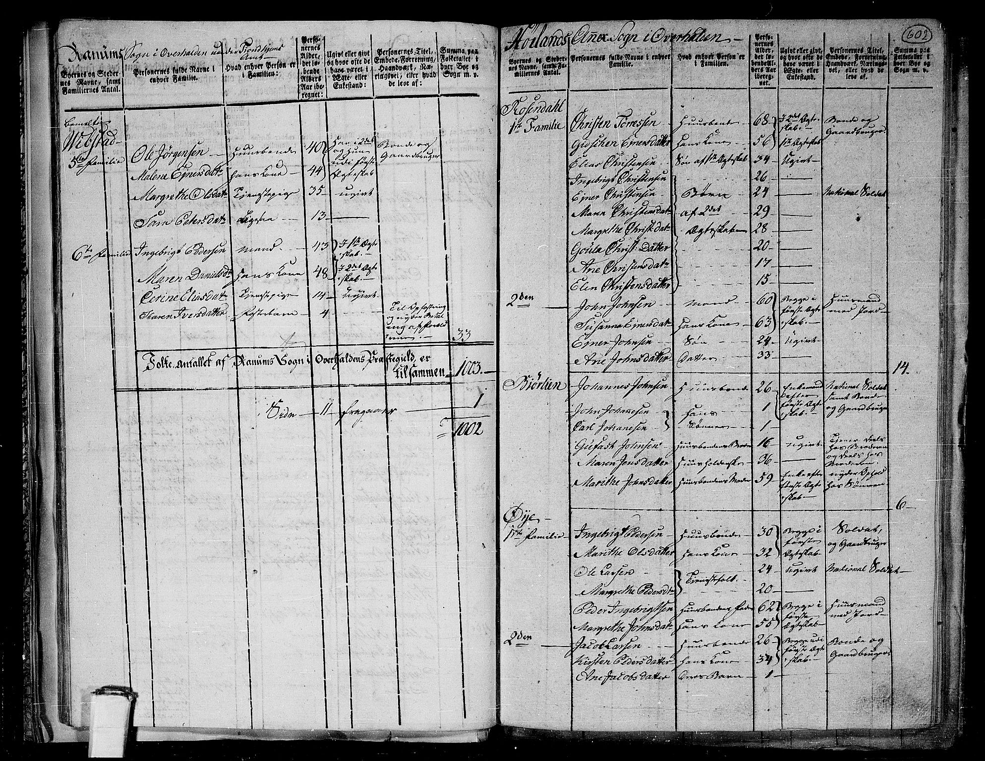 RA, 1801 census for 1744P Overhalla, 1801, p. 601b-602a