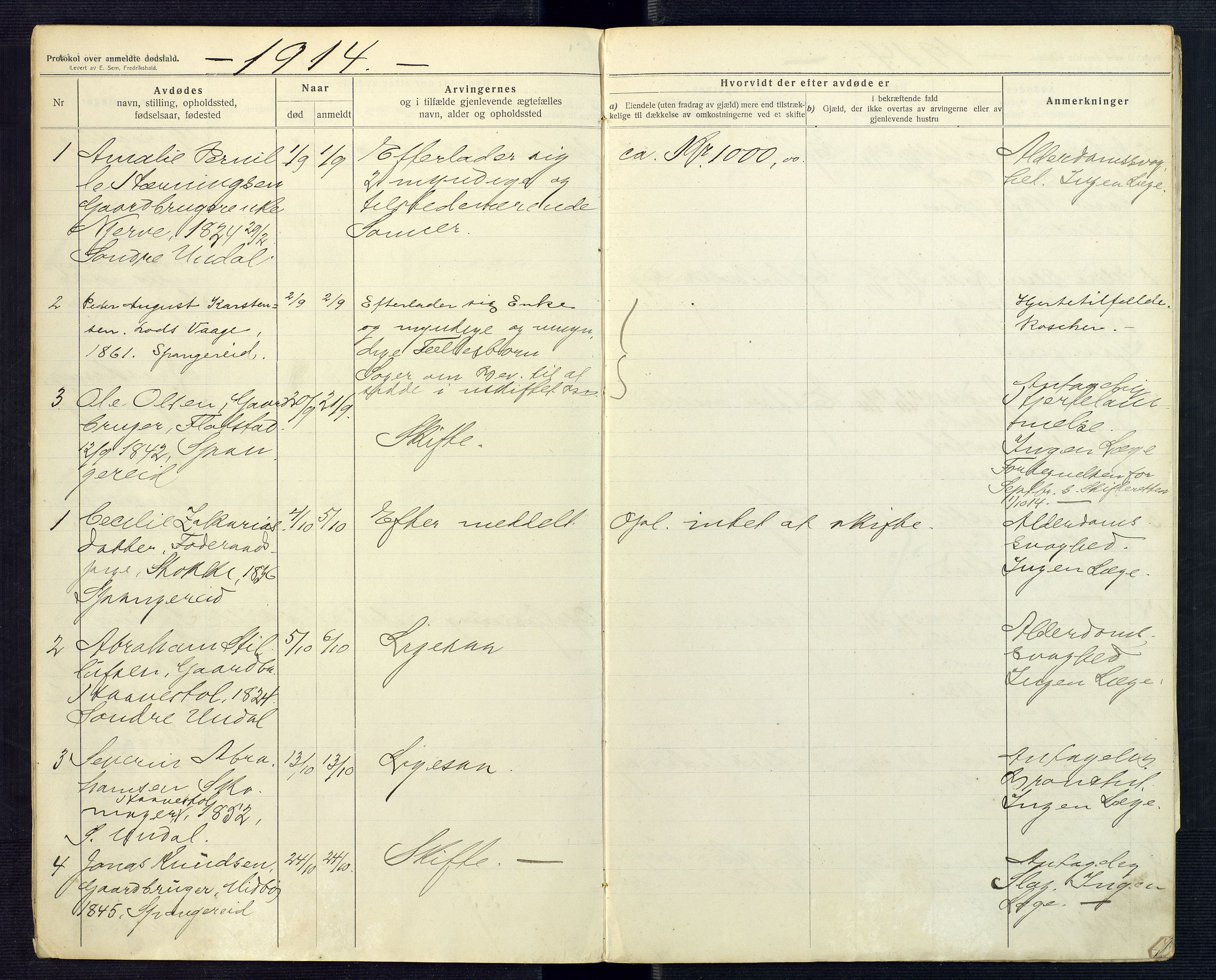 Mandal sorenskriveri, SAK/1221-0005/001/H/Ha/L0018: Dødsfall Spangereid nr 17, 1912-1918