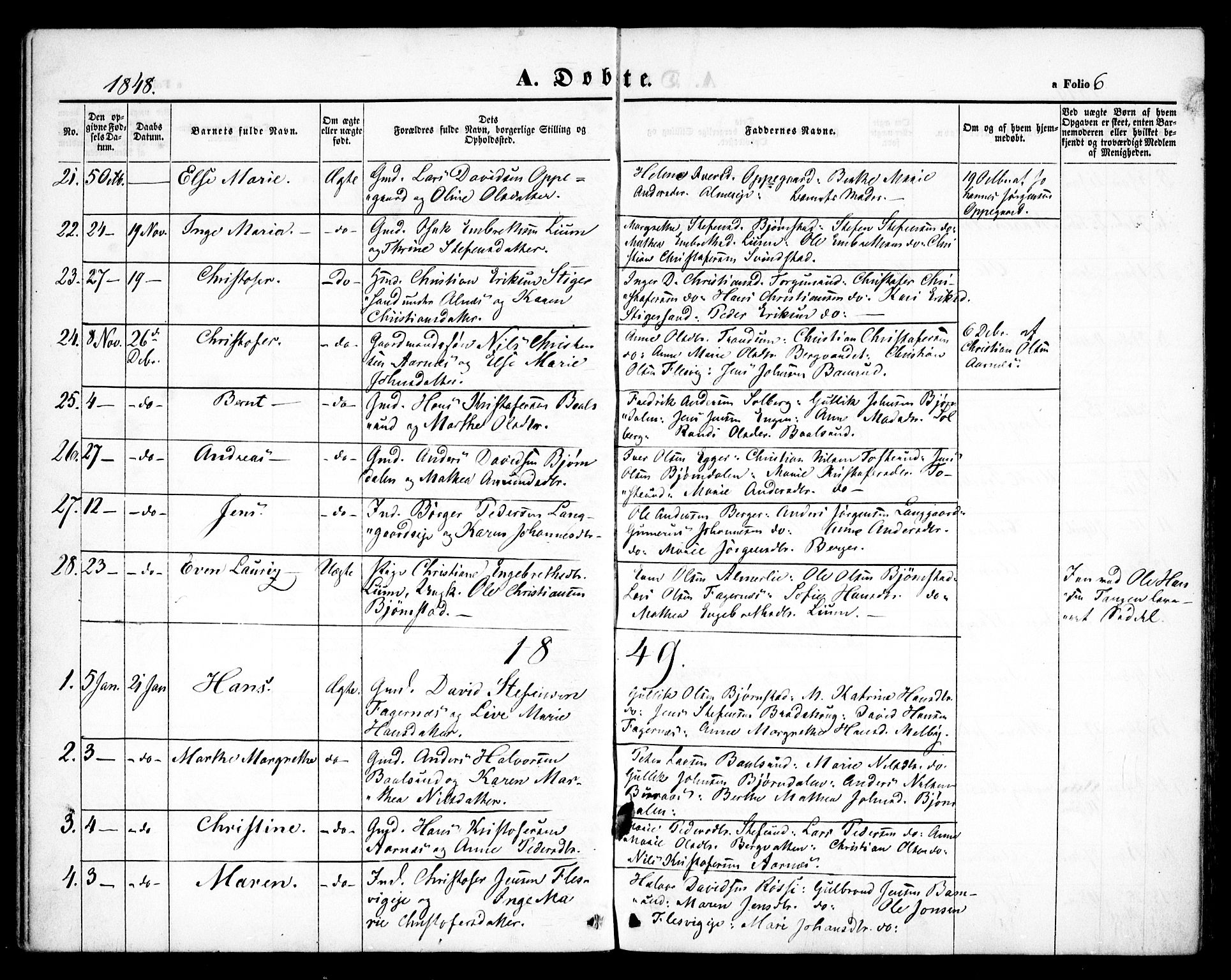 Hurdal prestekontor Kirkebøker, SAO/A-10889/F/Fb/L0001: Parish register (official) no. II 1, 1846-1859, p. 6