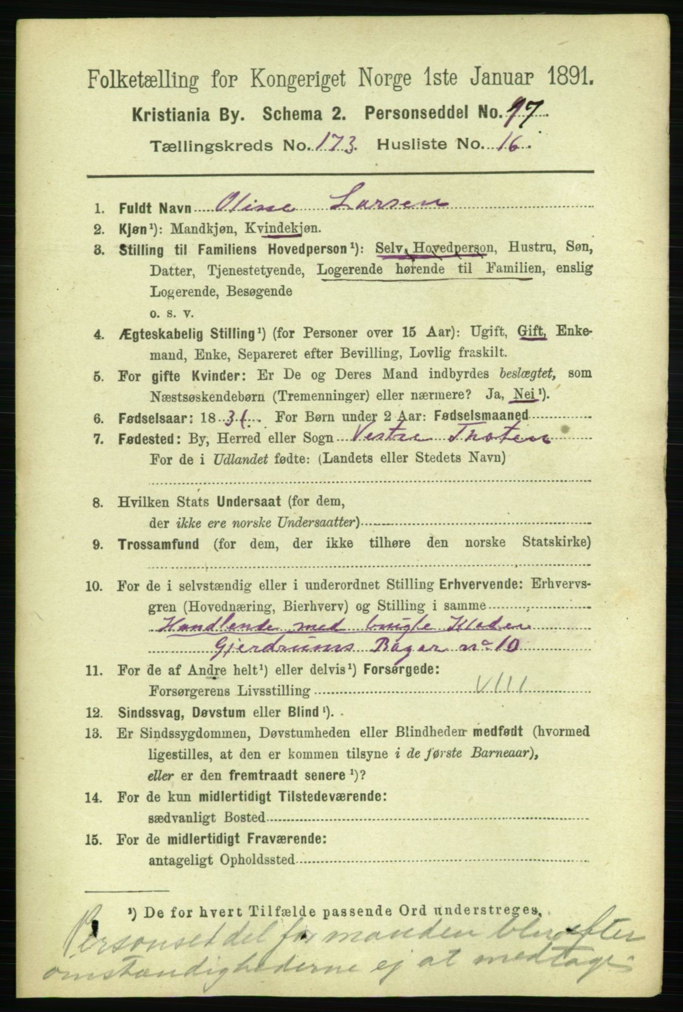RA, 1891 census for 0301 Kristiania, 1891, p. 103644